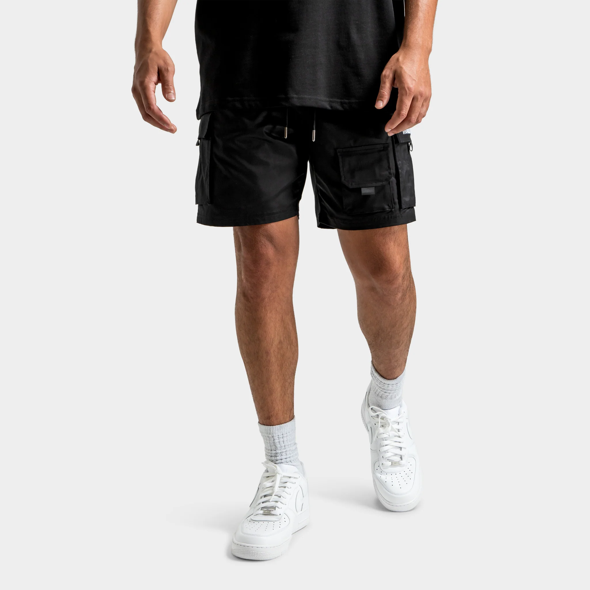 Hoodrich Defense Woven Cargo Shorts Black / White - Cyber Yellow