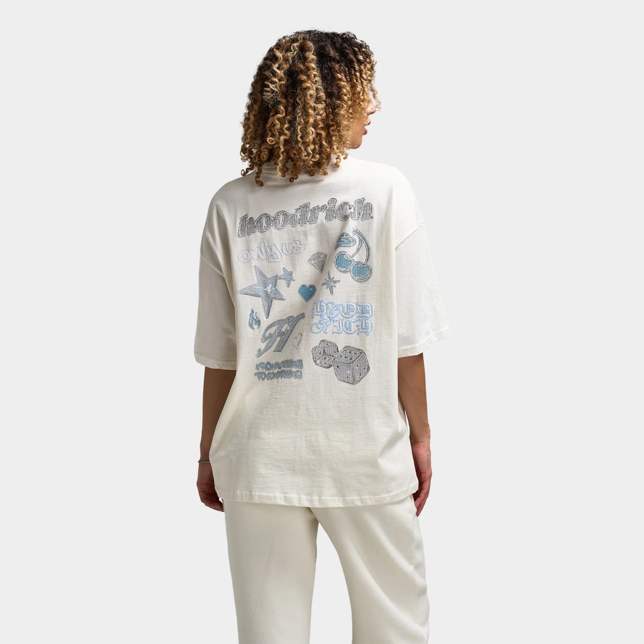 Hoodrich Women's Jewel Oversized Tee Blanc De Blanc / Clear Sky