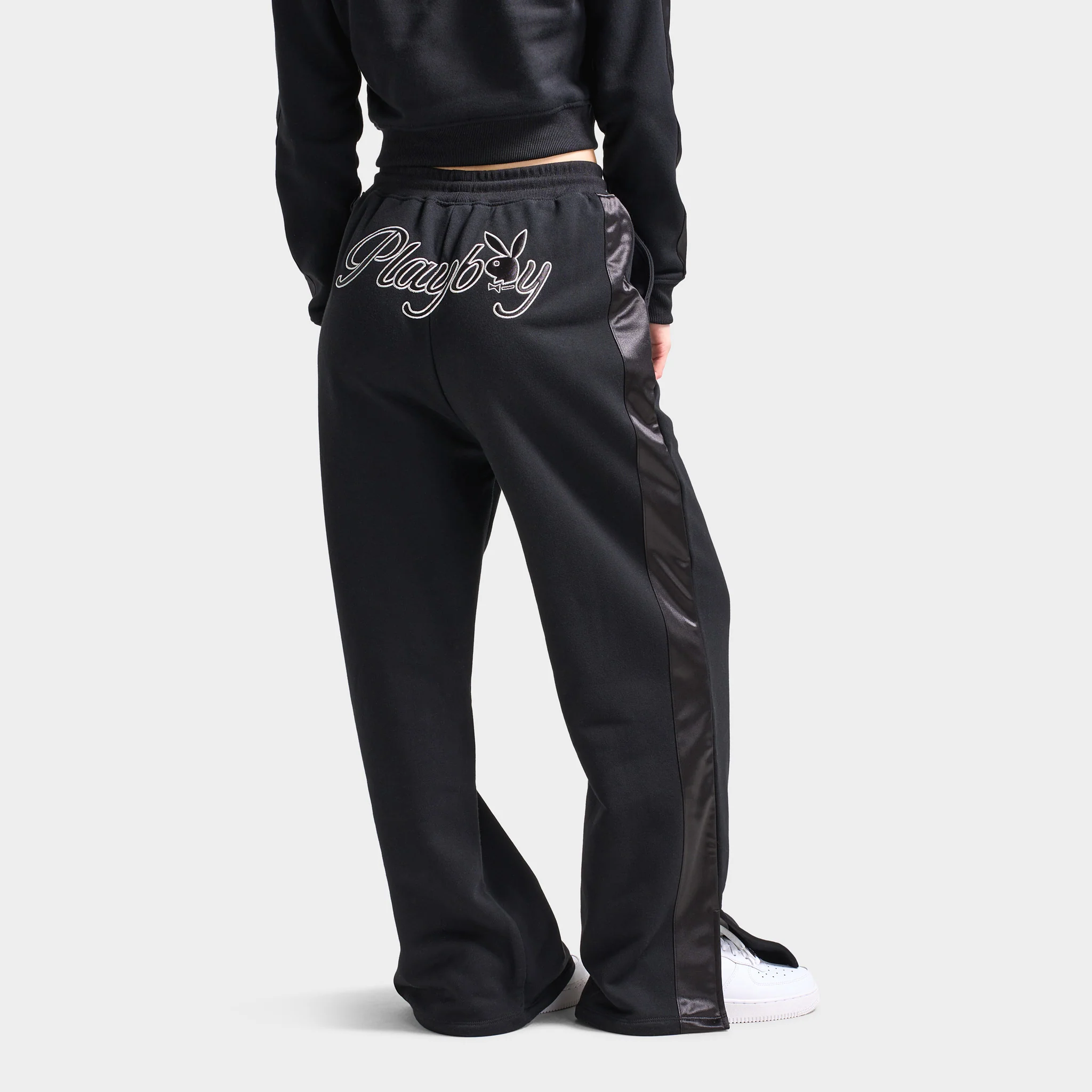 Playboy Script Wide Leg Track Pants / Black