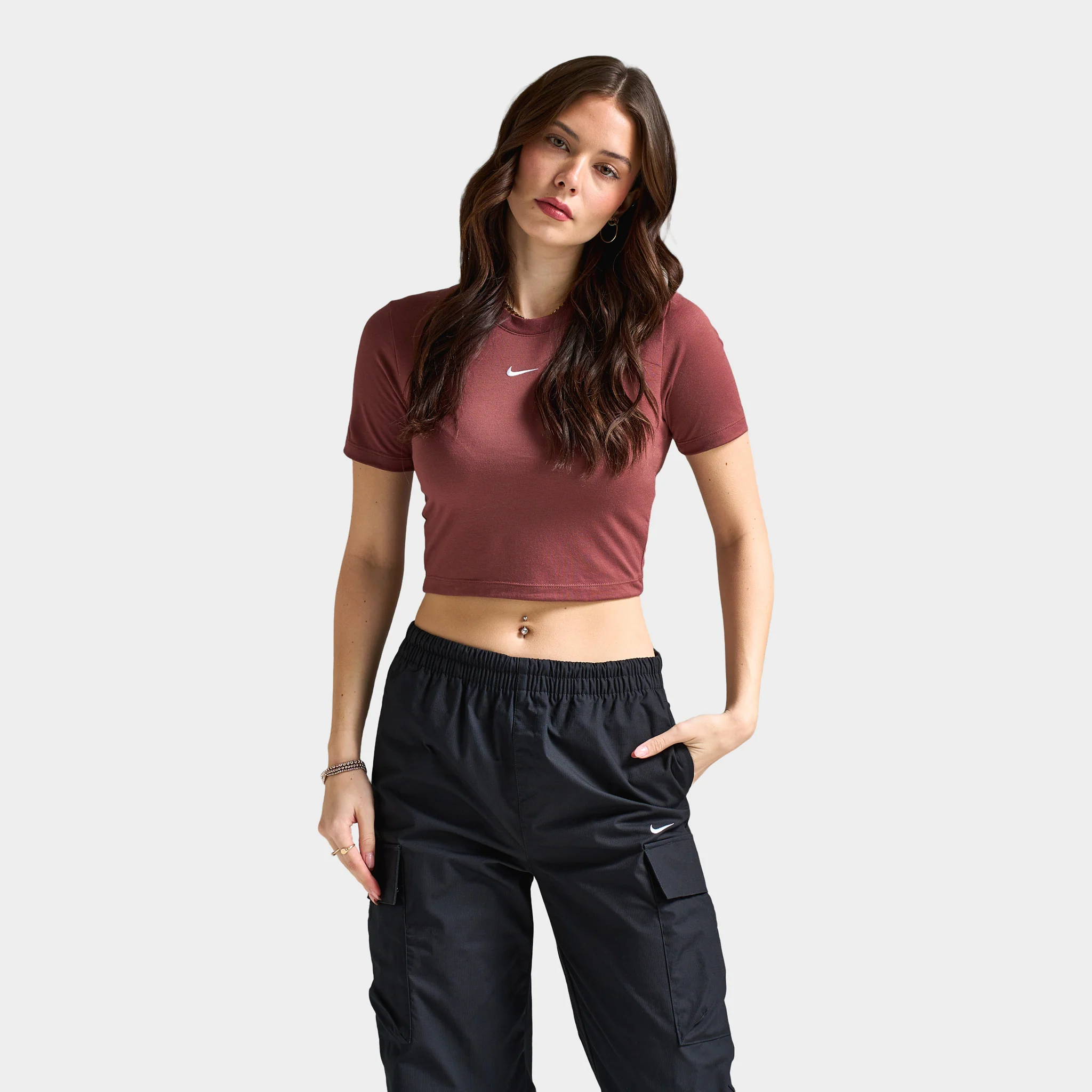 Women's Nike Sportswear Essential Slim Crop T-Shirt Red Sepia / White