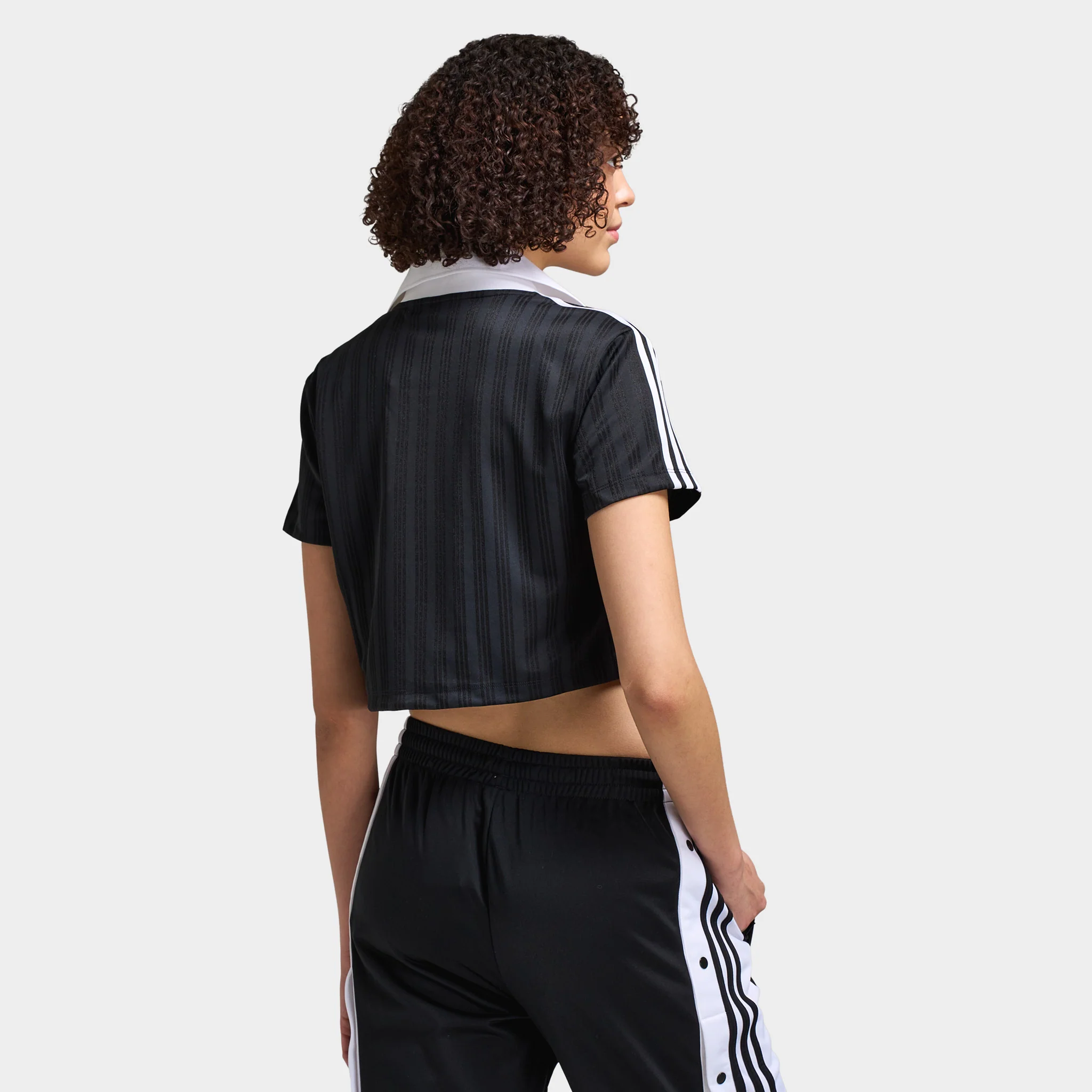 adidas Women's Football Jacquard V-Neck Crop Polo / Black
