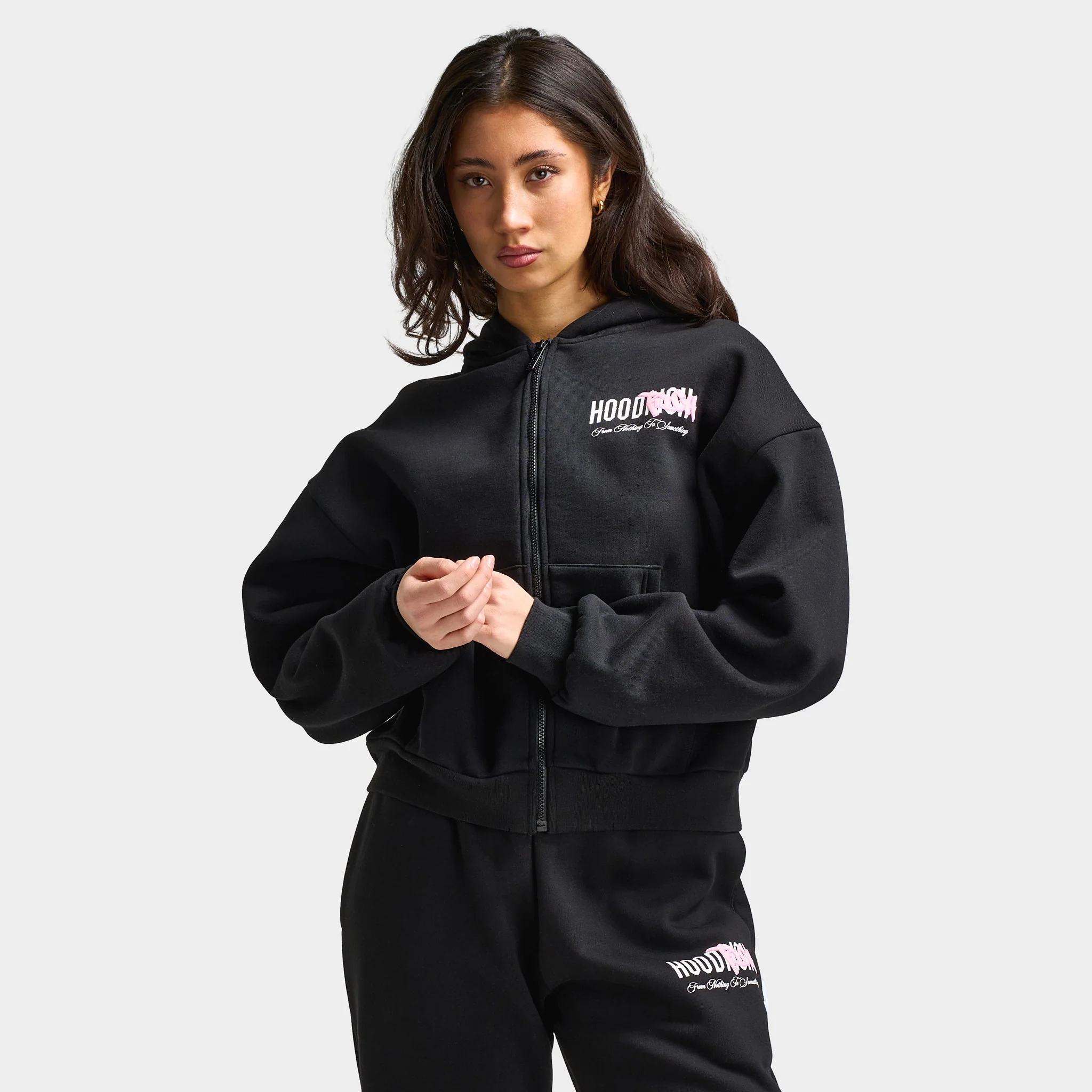 Hoodrich Women's Urban Full Zip Hoodie Black / White - Pink A Boo