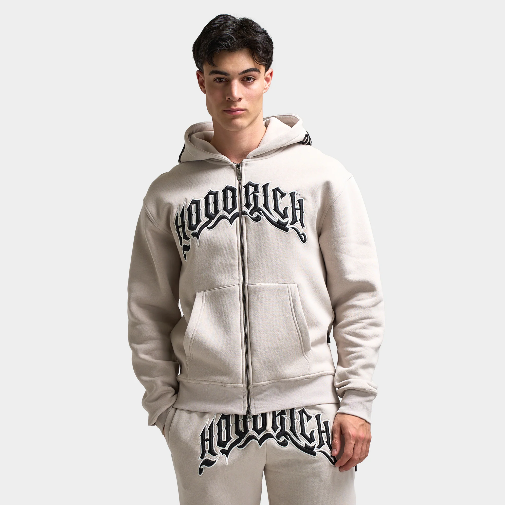 Hoodrich Ritual Oversized Zip Up Hoodie Silver Grey / Blanc De Blank - Black