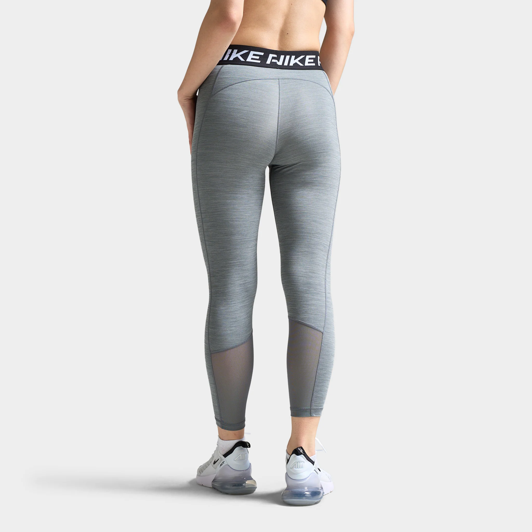 Nike Pro Women's Mid-Rise Cropped Mesh Panel Leggings / Grey