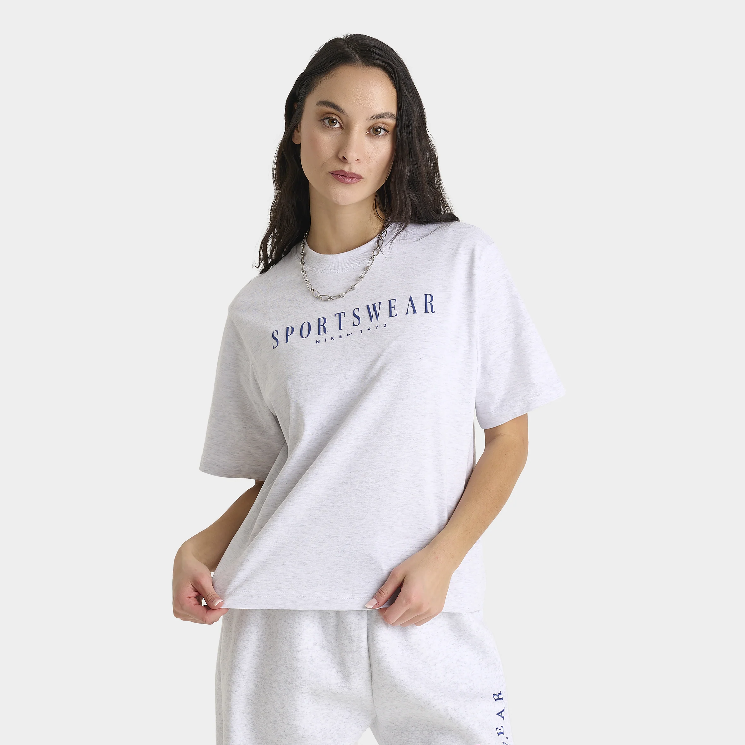 Nike Sportswear Women's Boxy Graphic T-Shirt Birch Heather / Deep Royal Blue