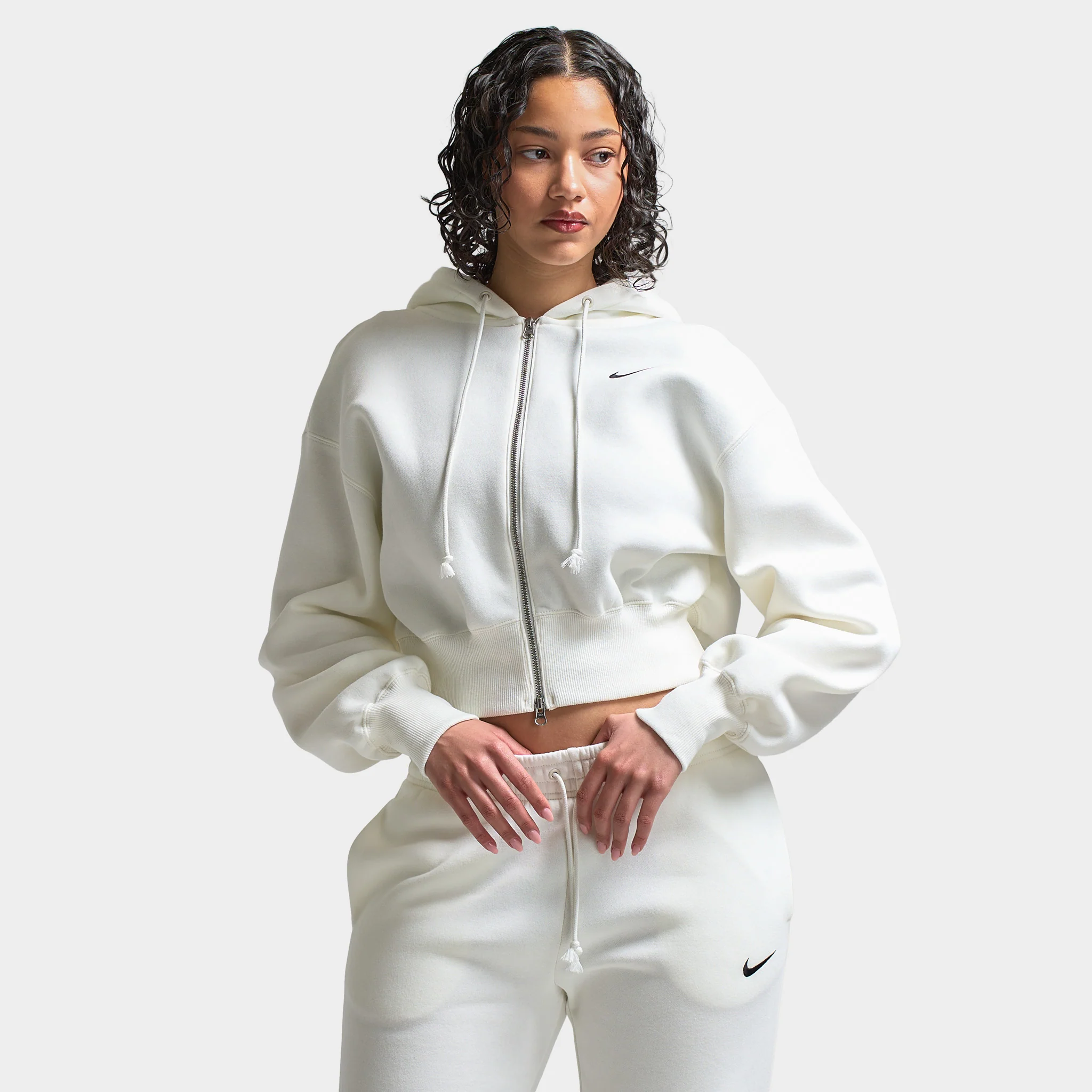 Nike Sportswear Women's Phoenix Fleece Loose Crop Full Zip Hoodie Sail / Black