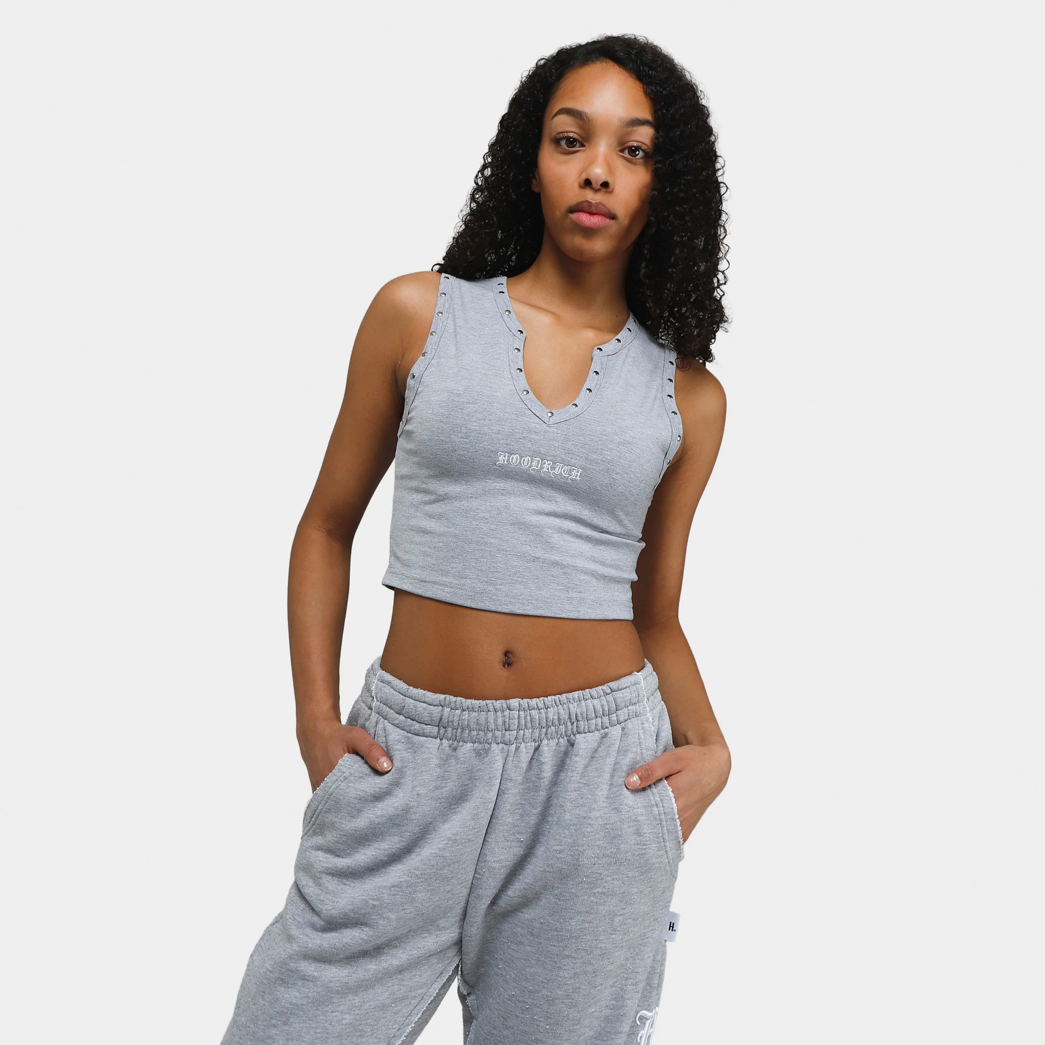 Hoodrich Women's OG Dusk Cropped Tank Top Heather Grey / White
