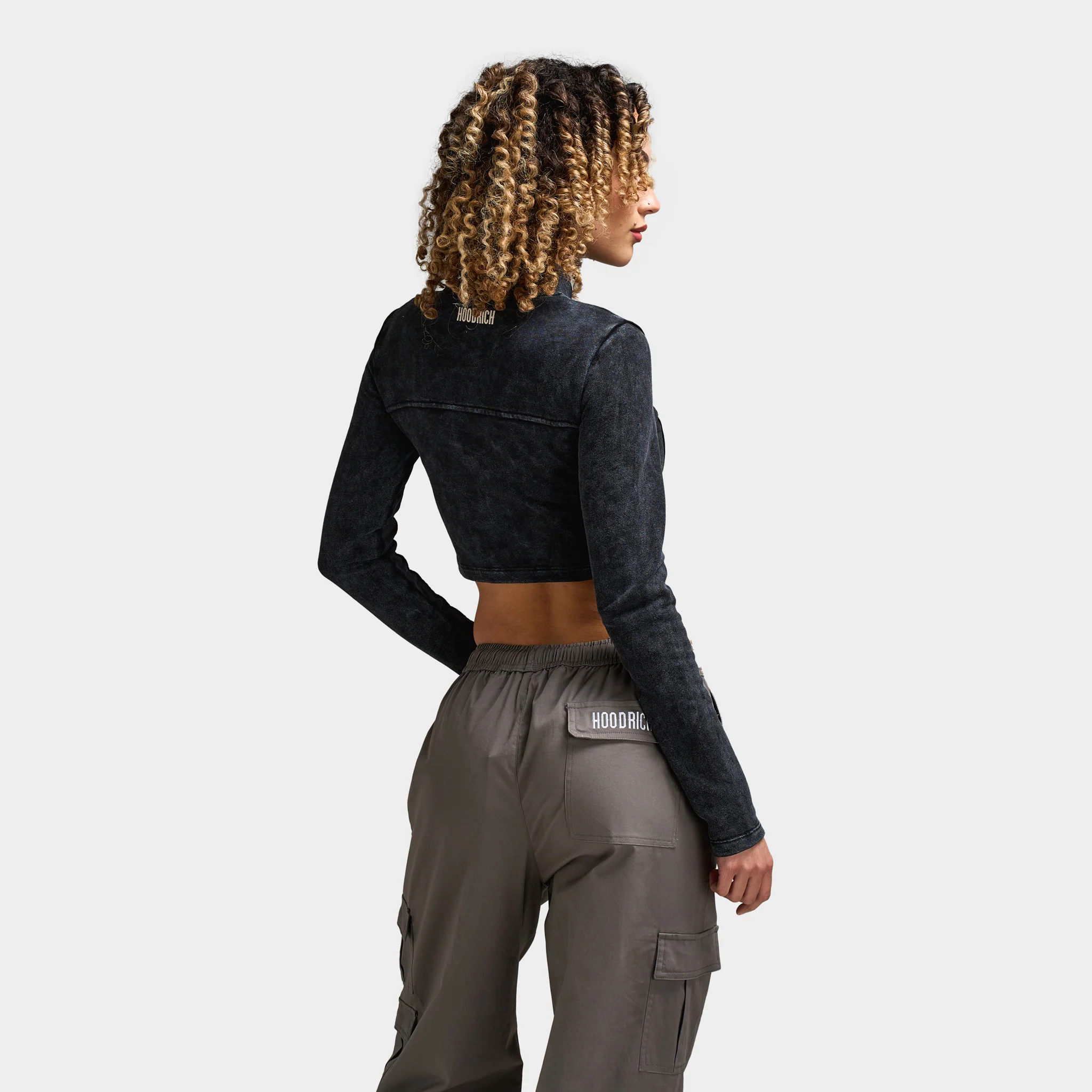 Hoodrich Women's OG Equate Corset Track Jacket Acid Wash Black / White Sand - Black