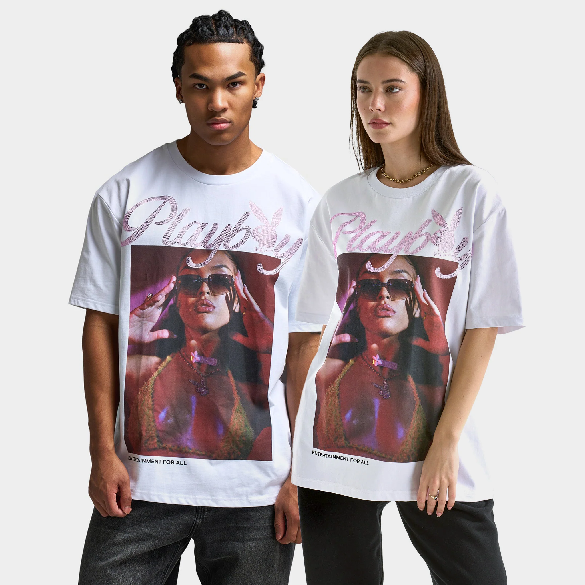Playboy Women's Diamonte Izabela Oversized Graphic T-Shirt /