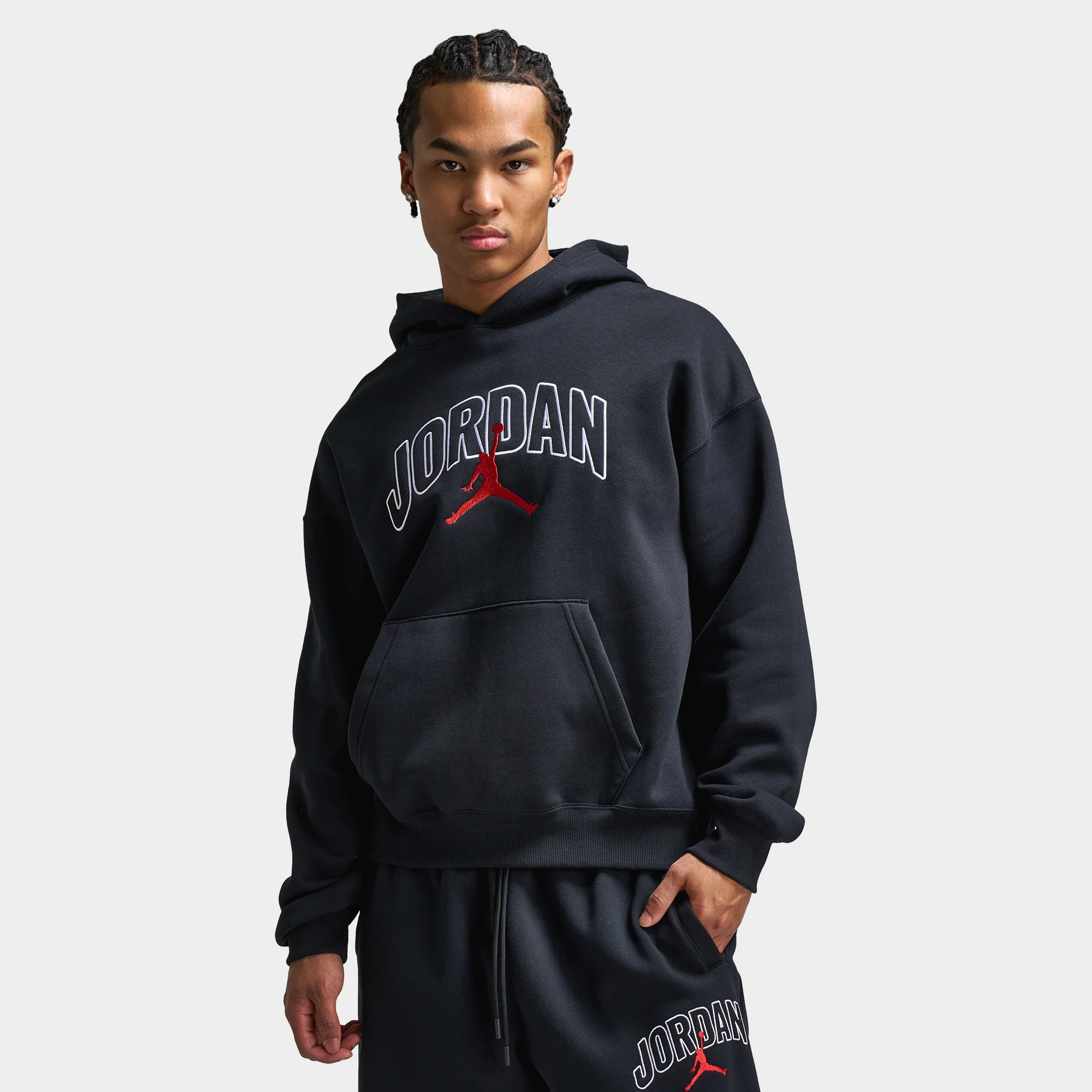 Jordan Brooklyn Oversized Graphic Pullover Hoodie Black / Gym Red