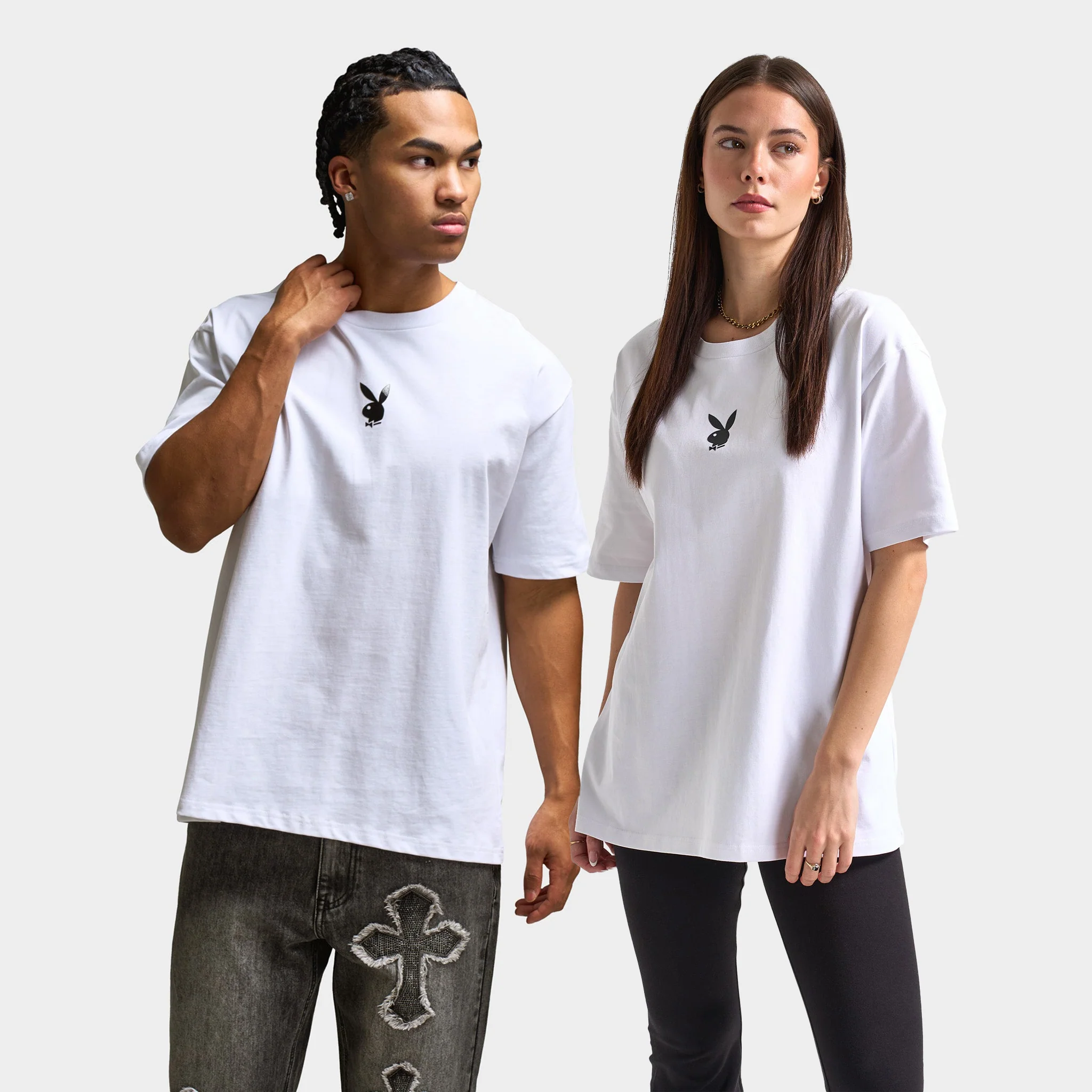 Playboy Women's Lips Diamonte Graphic T-Shirt / White