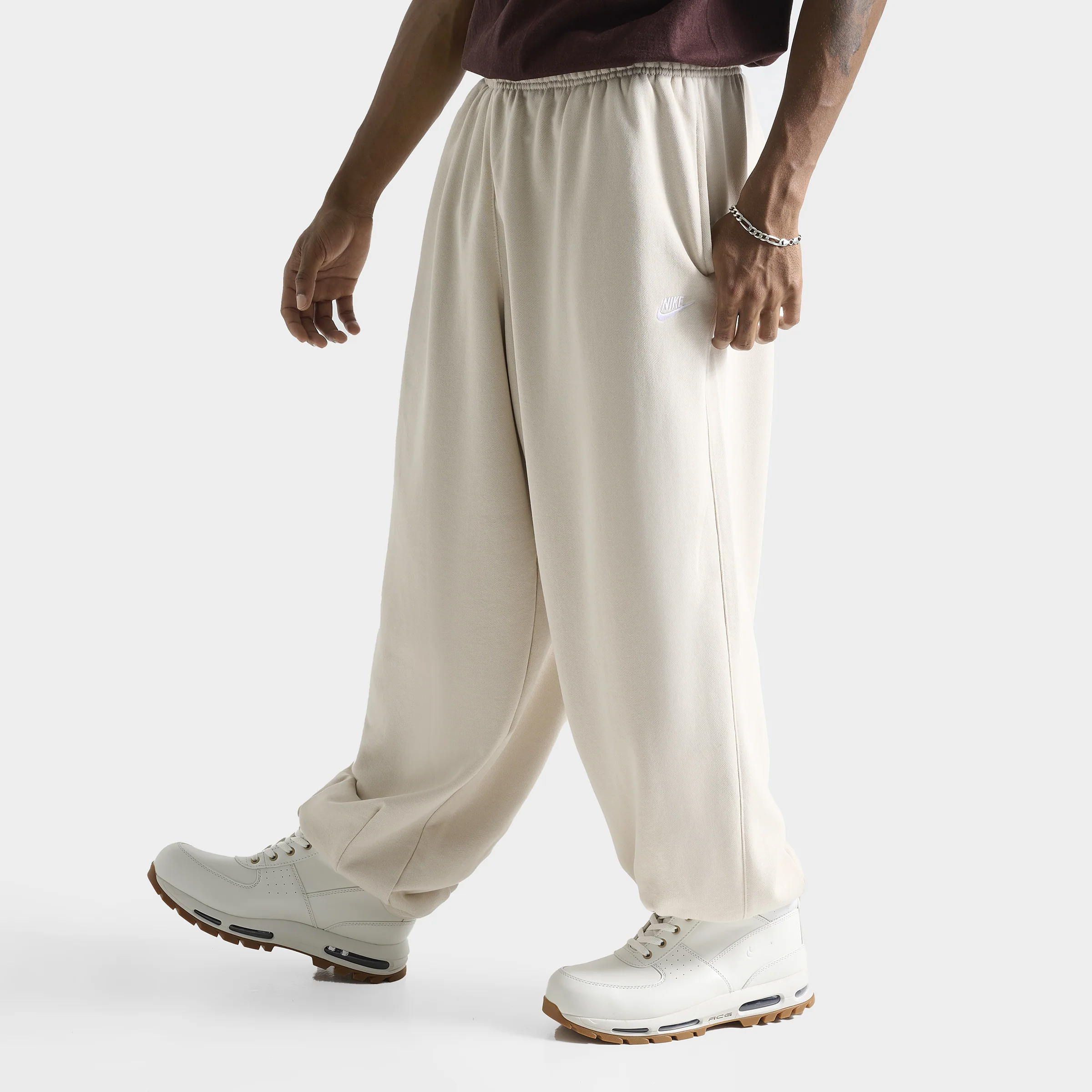 Nike Club Fleece Oversized French Terry Pants Lt Orewood Brn / Lt Orewood Brn - White