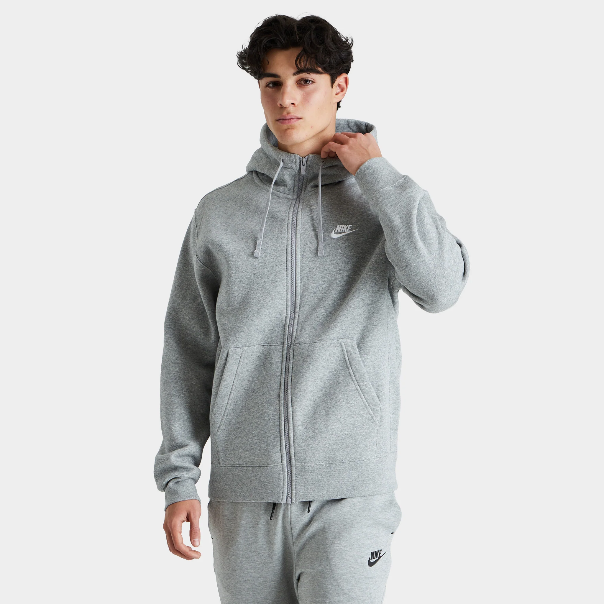 Nike Sportswear Club Fleece Full-Zip Hoodie Dark Grey Heather / Matte Silver - White