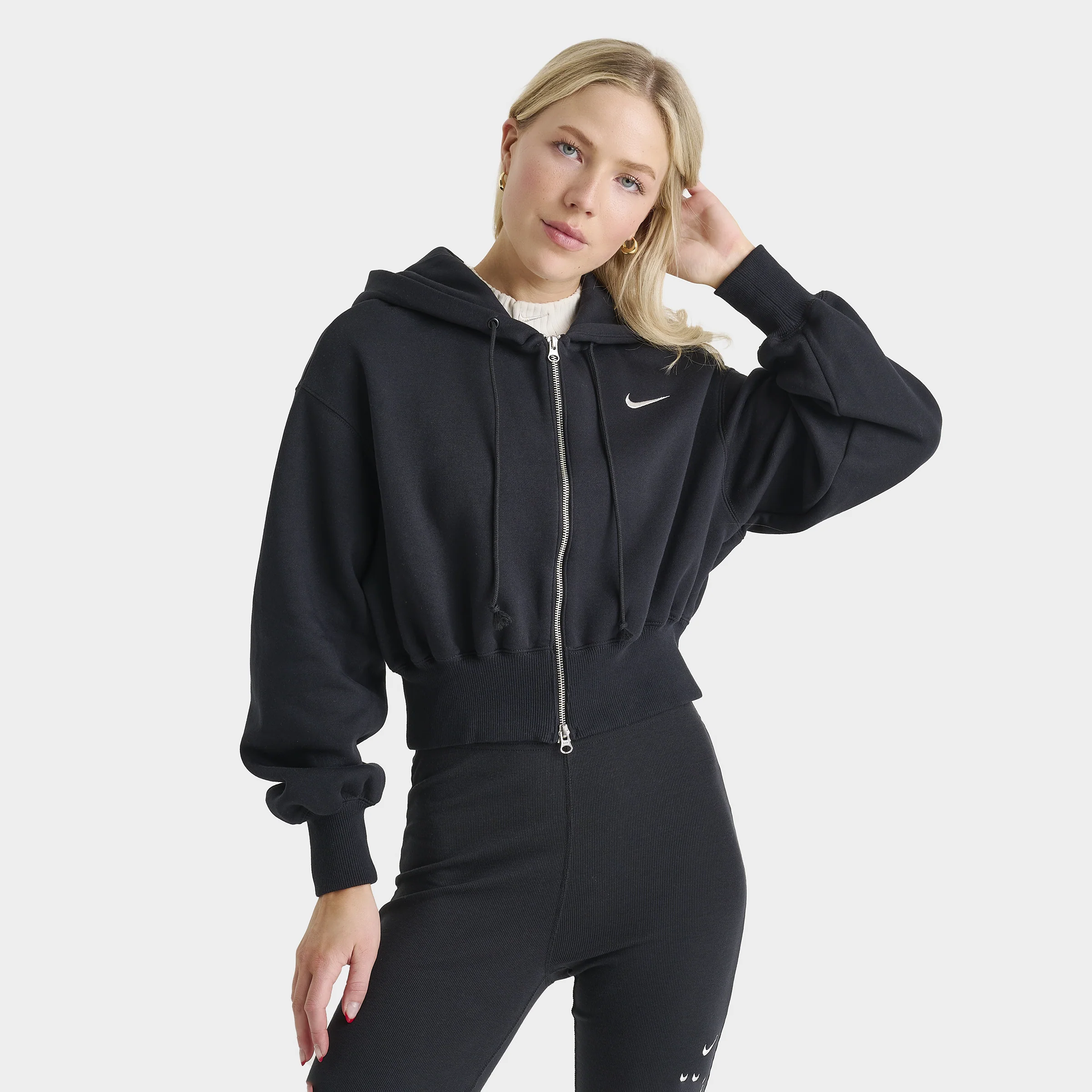 Nike Sportswear Women's Phoenix Fleece Loose Crop Full-Zip Hoodie Black / Sail