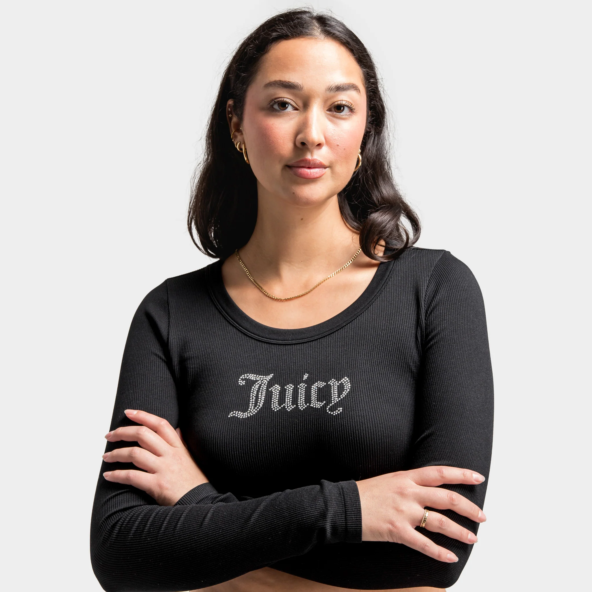 Juicy Couture Women's Cropped Long Sleeve Baby Tee / Black