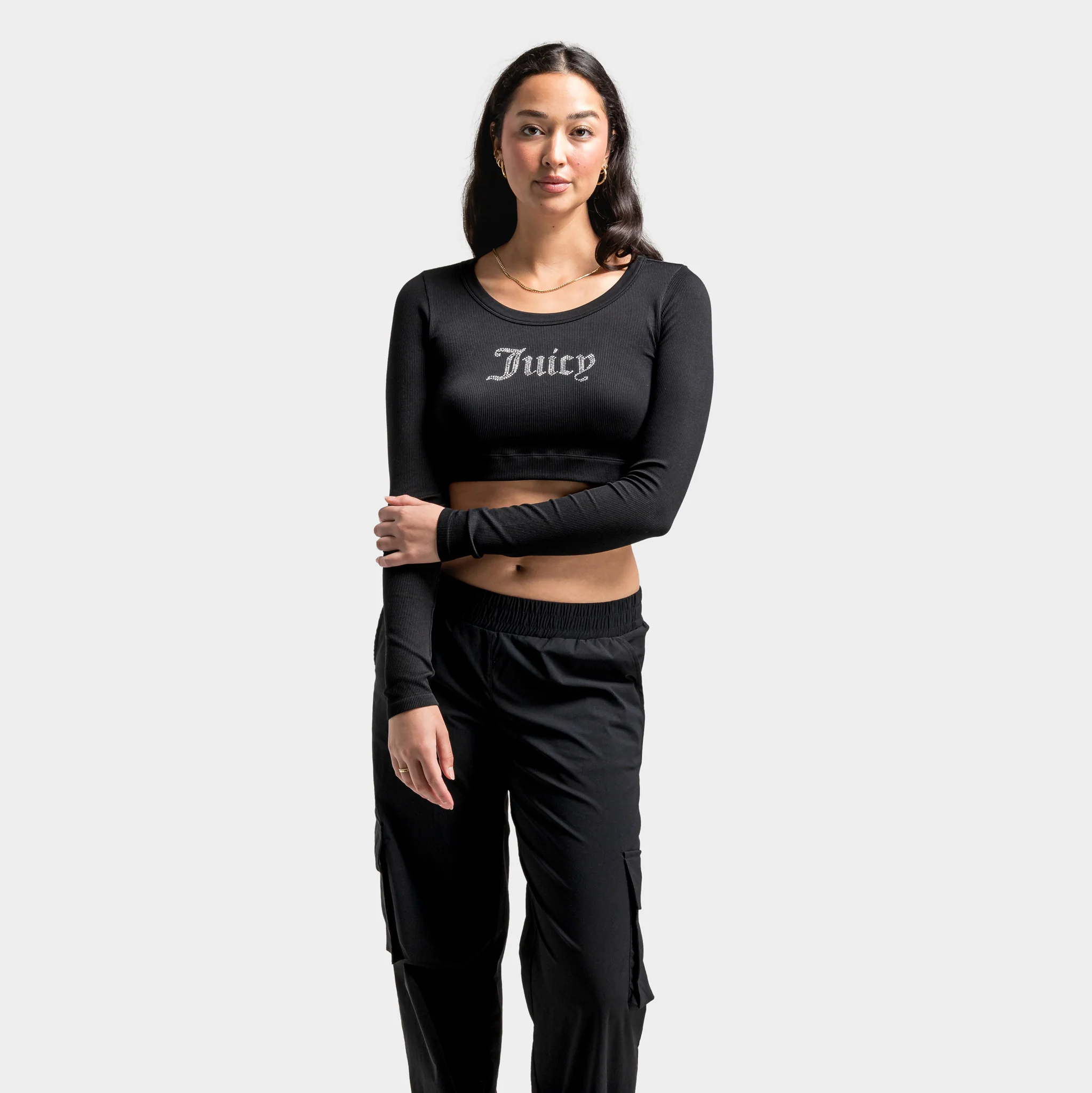 Juicy Couture Women's Cropped Long Sleeve Baby Tee / Black