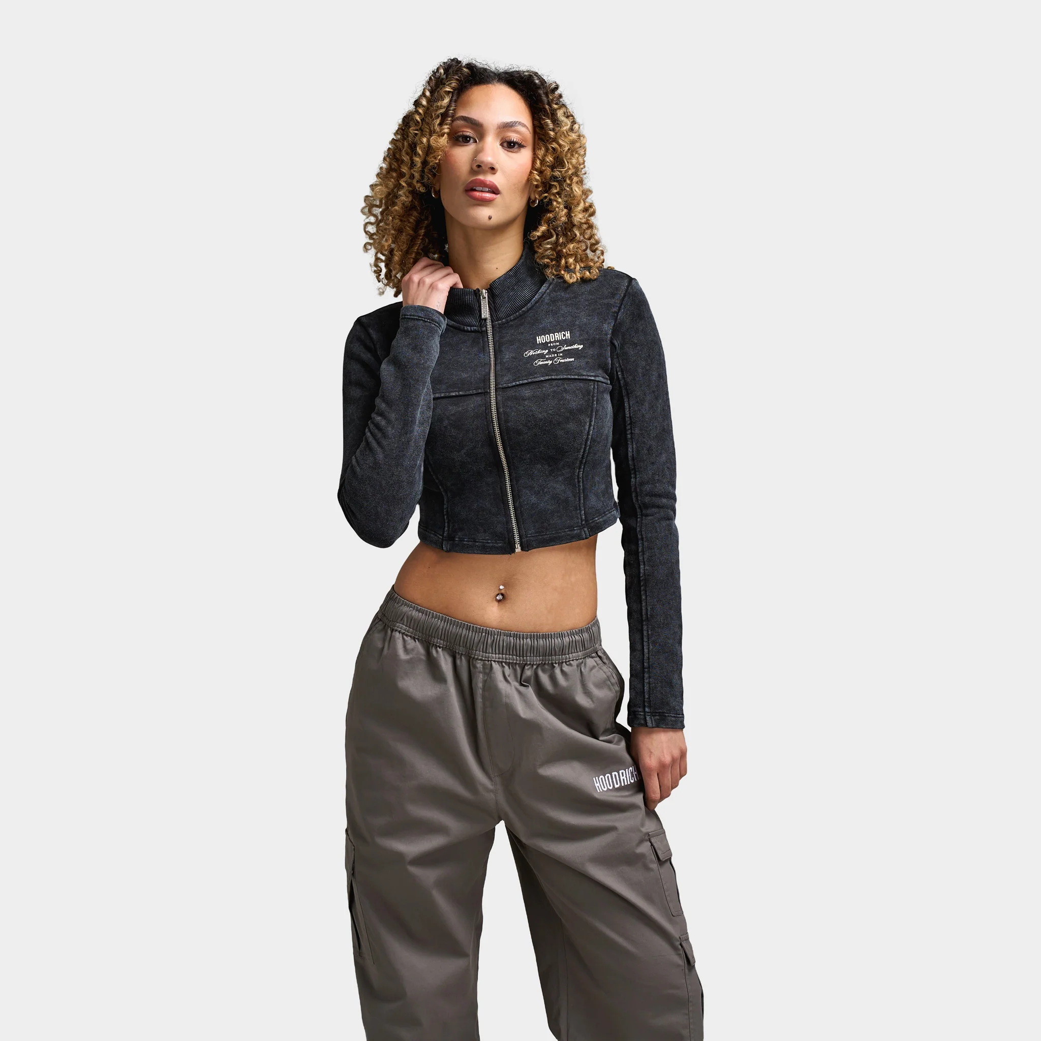 Hoodrich Women's OG Equate Corset Track Jacket Acid Wash Black / White Sand - Black