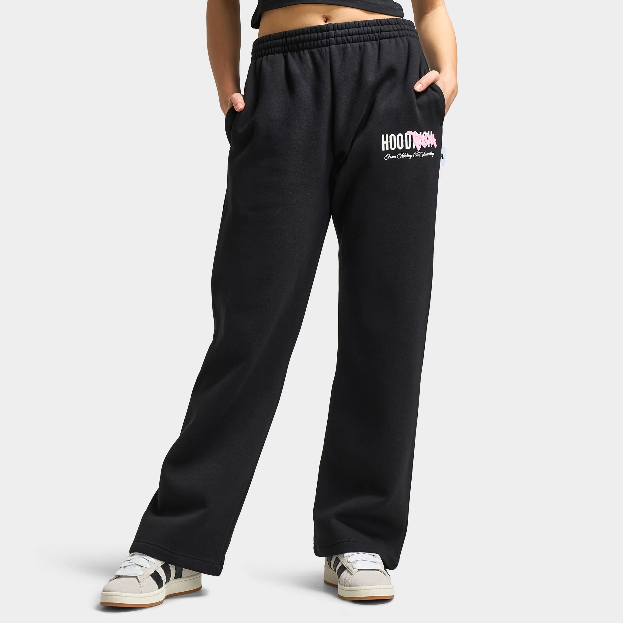 Hoodrich Women's Urban Wide Leg Joggers Black / White - Pink A Boo