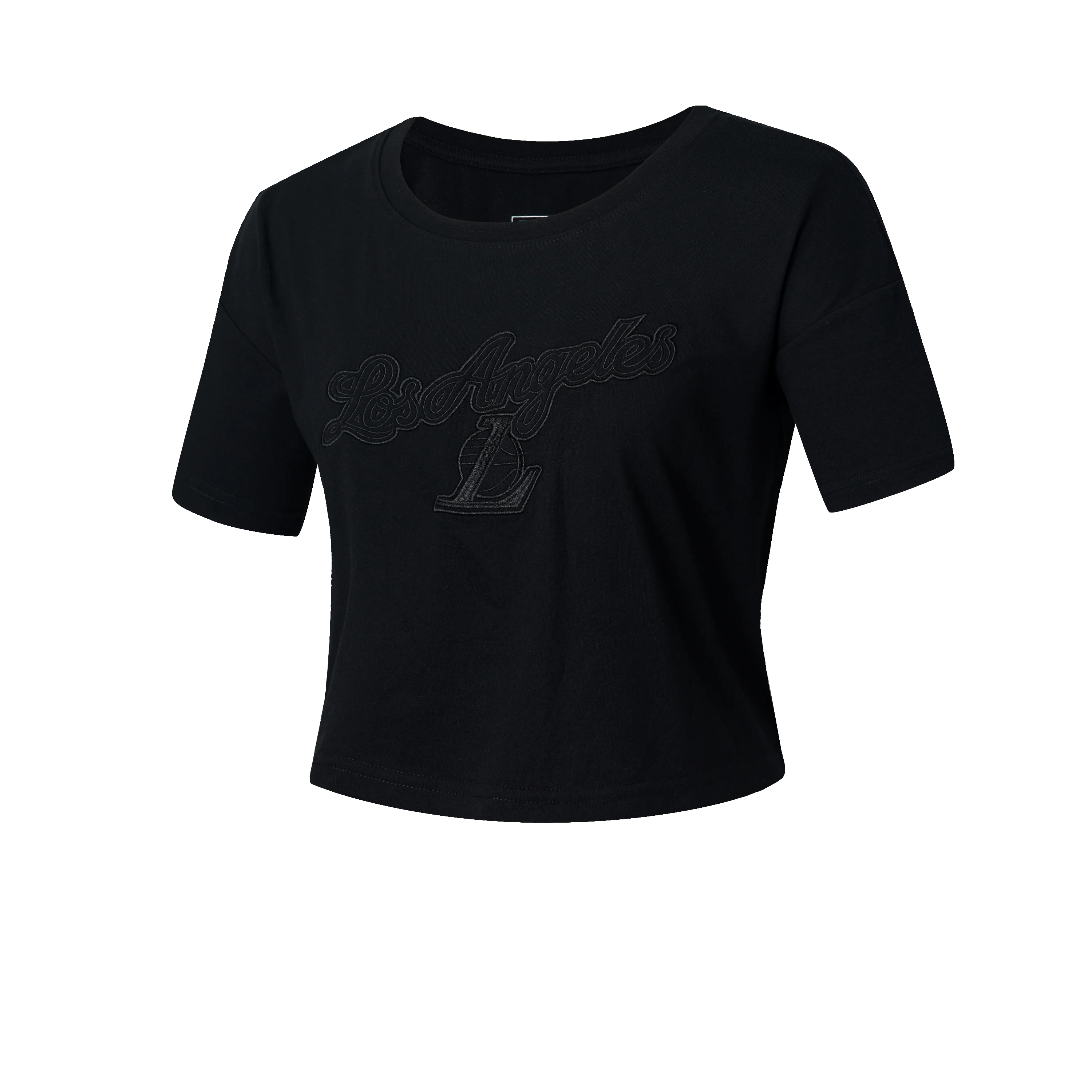 NBA Wordmark Embroidery Boxy Fit Cropped Top - BLACK LAKERS