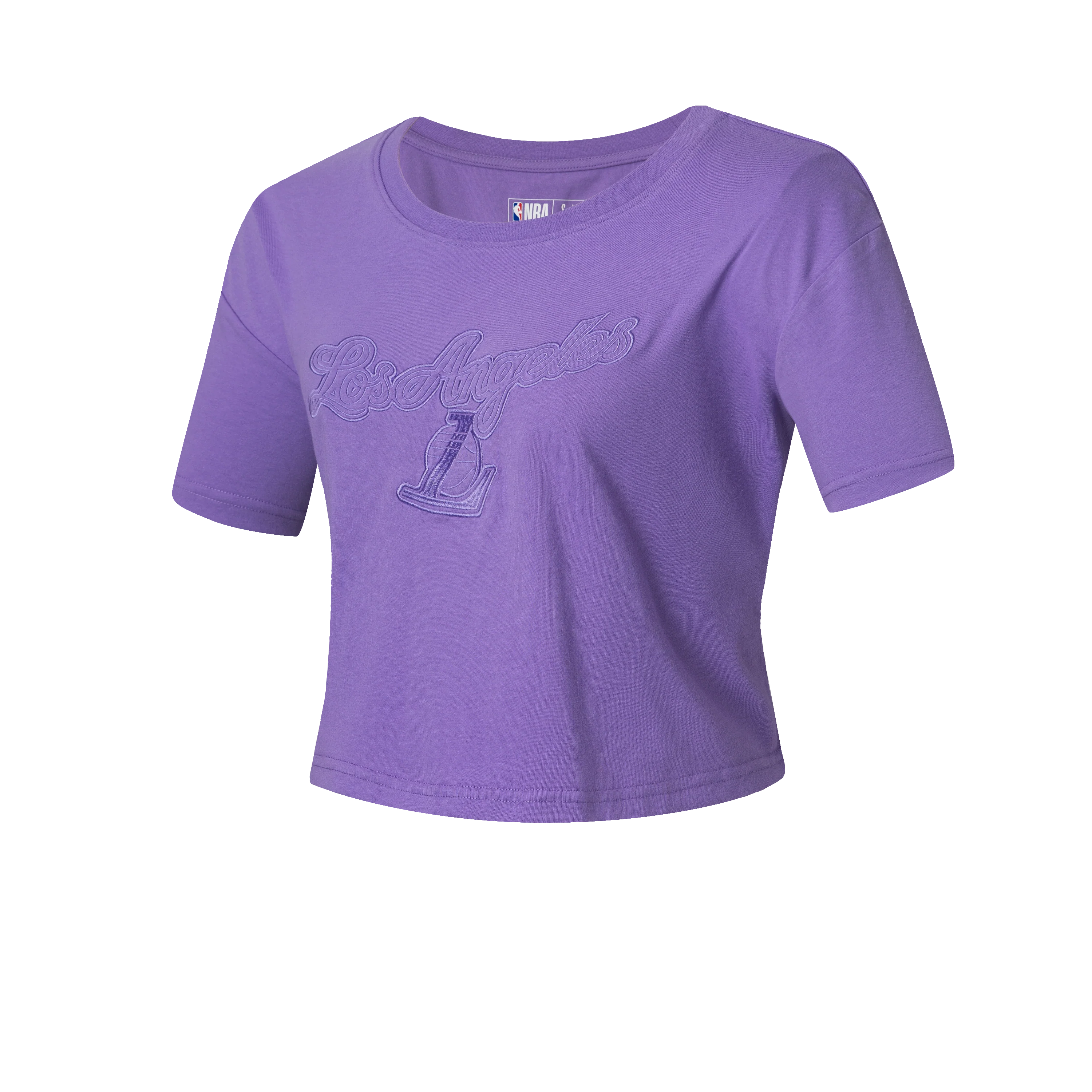 NBA Wordmark Embroidery Boxy Fit Cropped Top - PURPLE, LAKERS