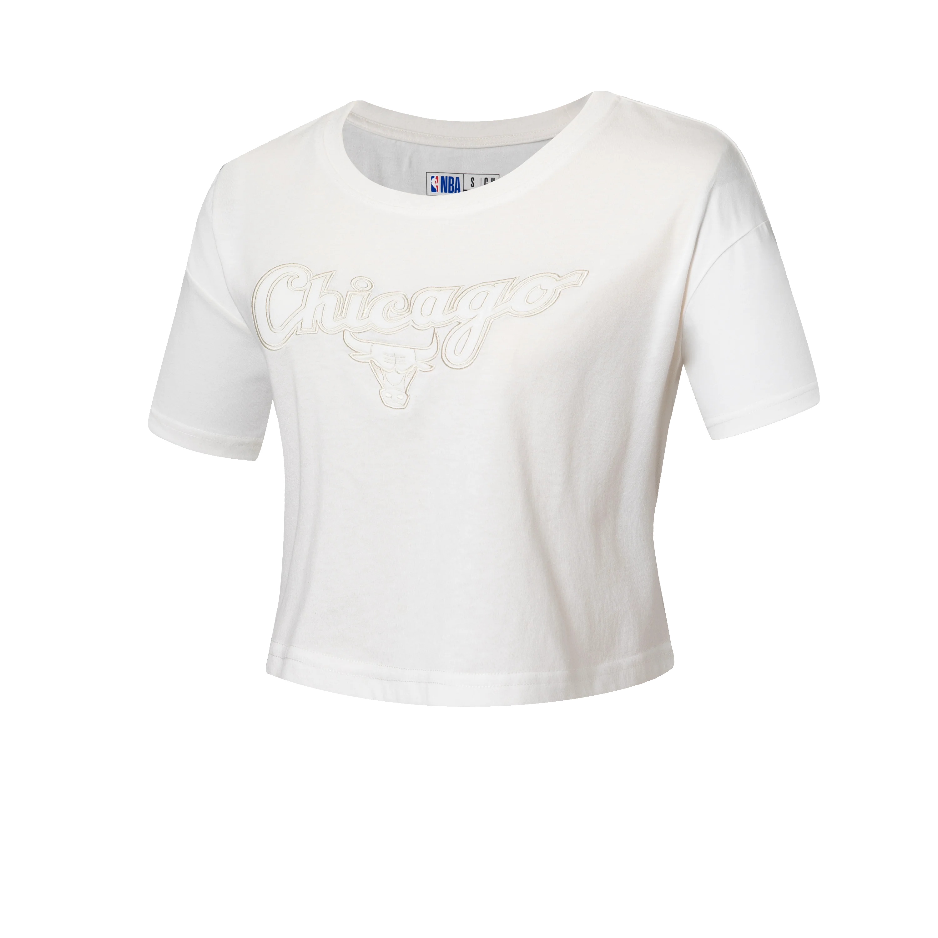 NBA Wordmark Embroidery Boxy Fit Cropped Top - OFF WHITE BULLS