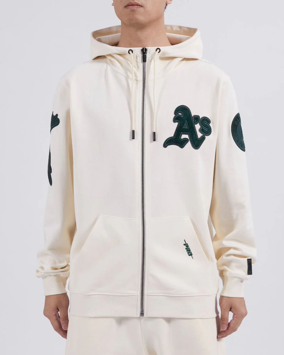 Pro Standard Oakland Athletics Triple Tonal DK Full-Zip Up Hoodie - EggShell