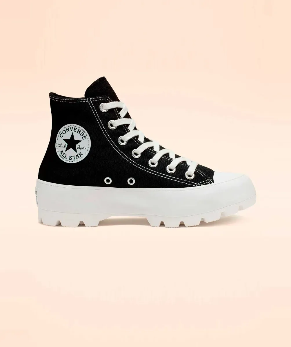 Tenis Converse de Plataforma Lugged Negros en Bota de Lona para Mujer