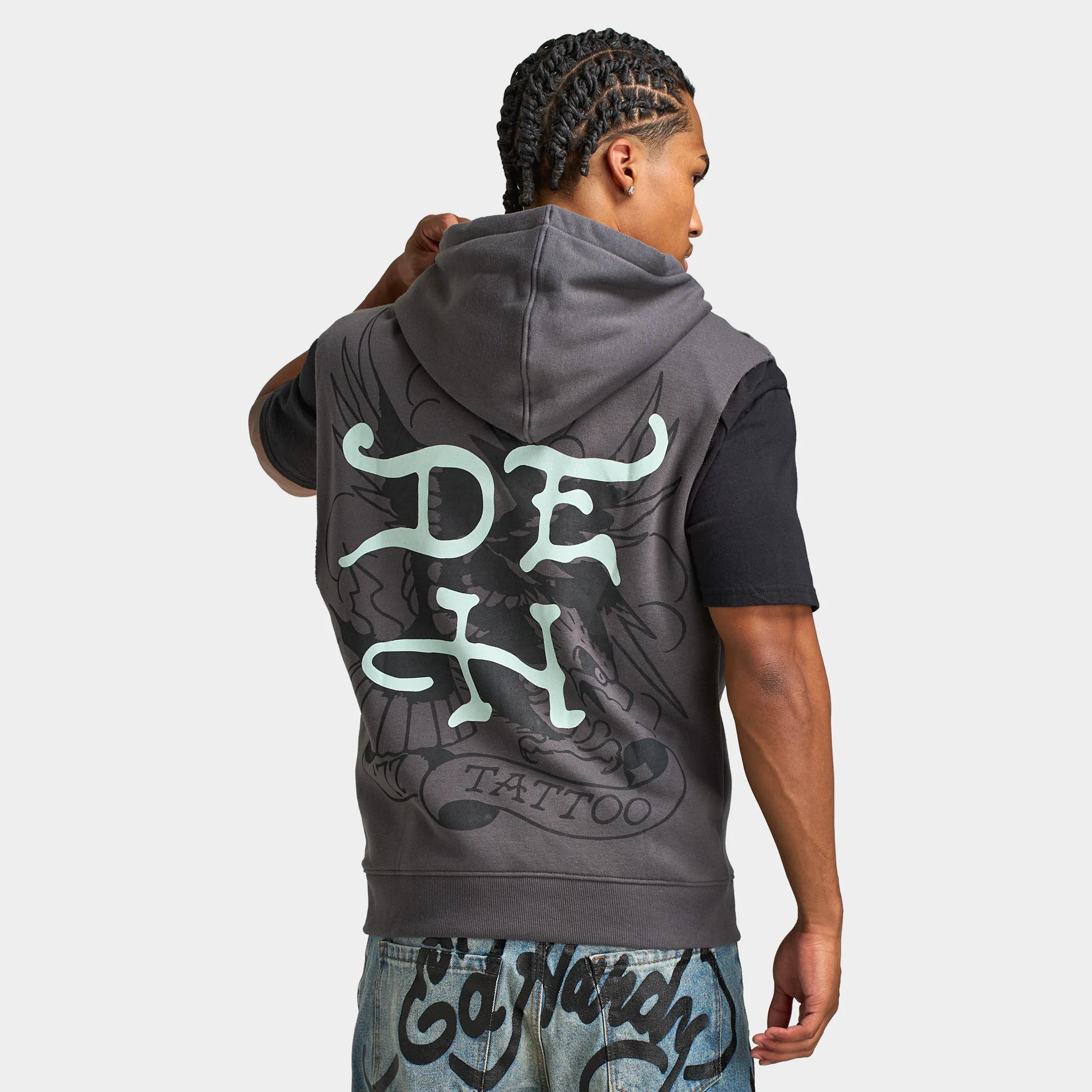 Ed Hardy DG Skull Sleeveles Hoodie / Charcoal