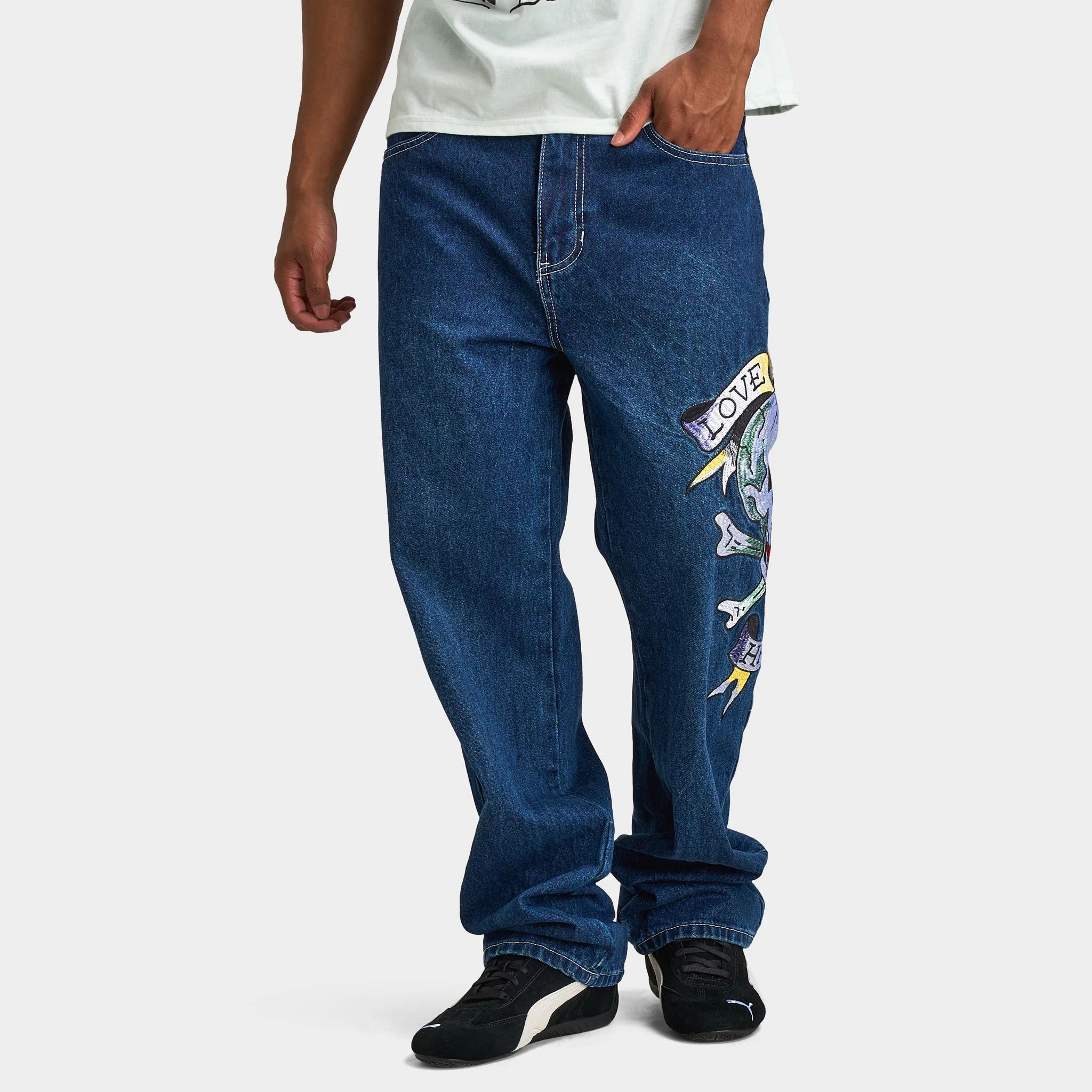 Ed Hardy Skull Heart Baggy Jeans / Indigo