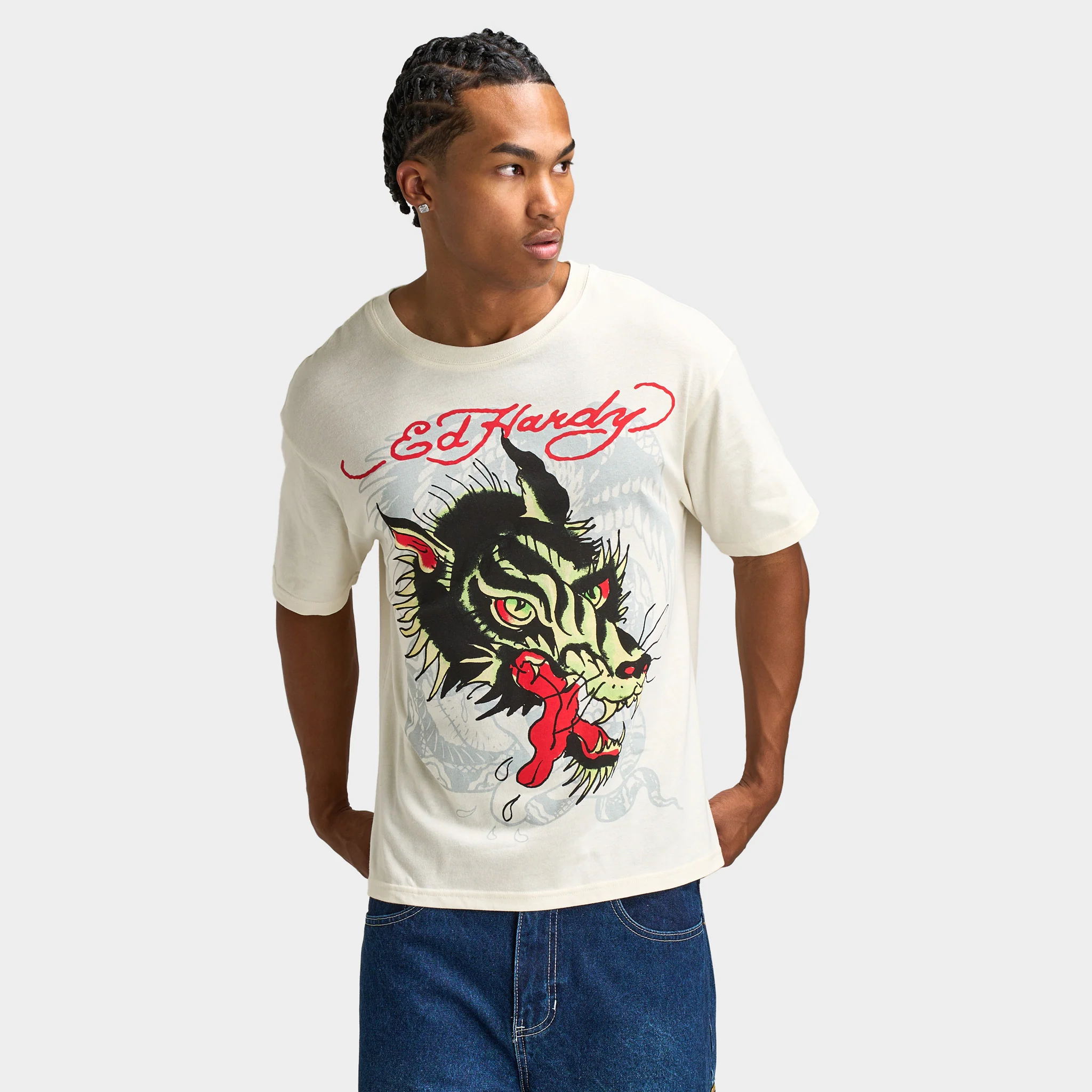 Ed Hardy Wolf Head T-Shirt / Vintage Ivory