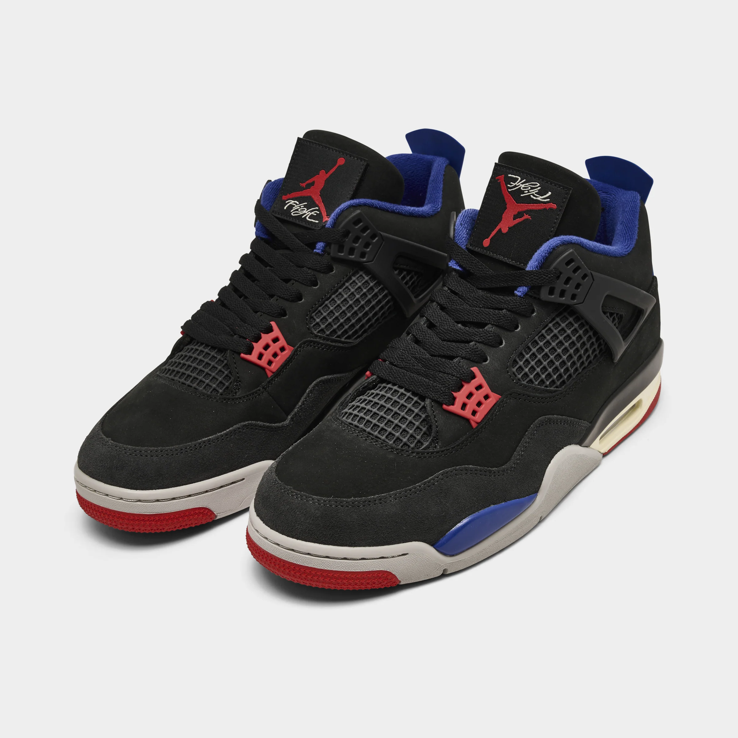 Jordan 4 Retro Black / Fire Red - Deep Royal Blue