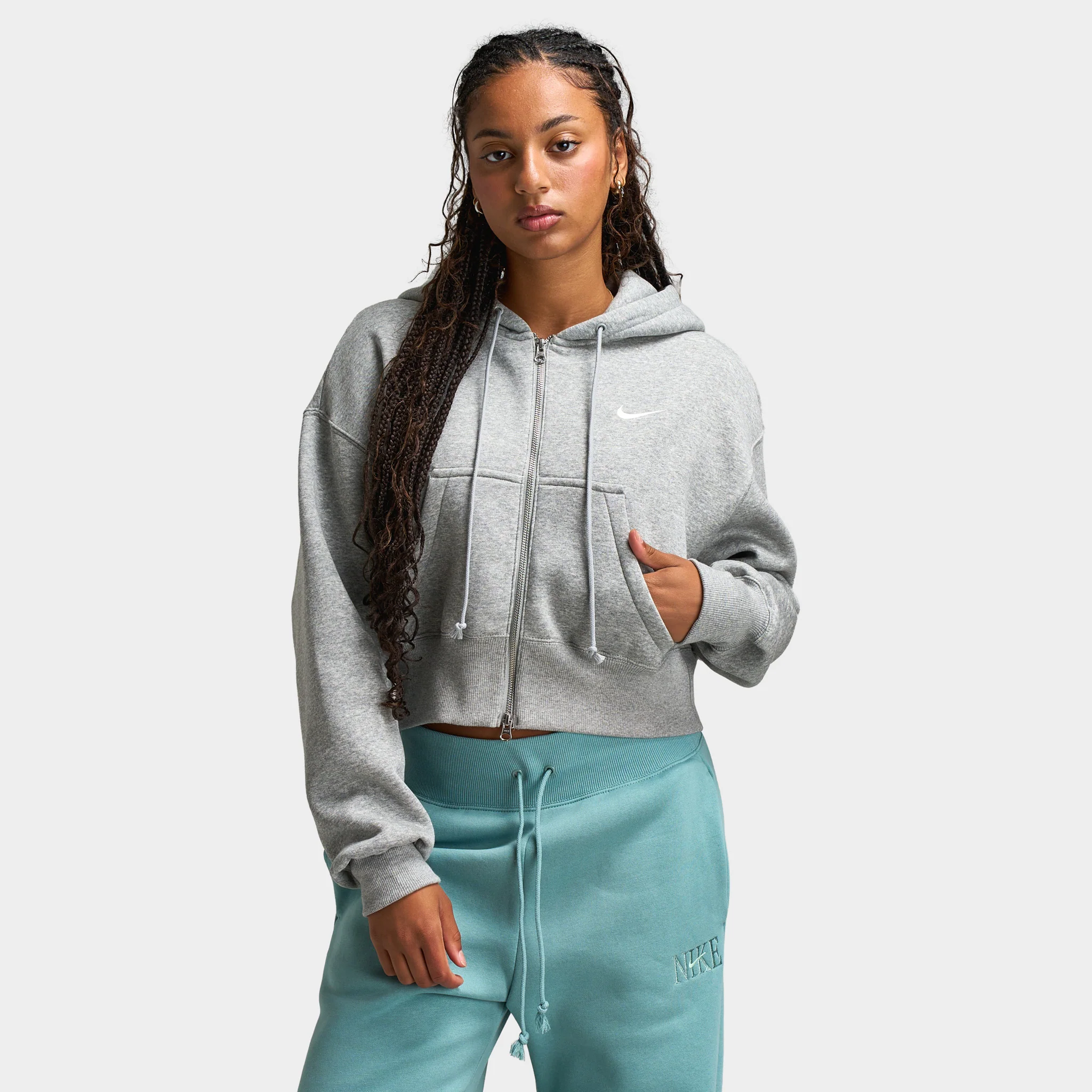 Nike Sportswear Phoenix Fleece Loose Crop Full Zip Hoodie Grey Heather / Sail