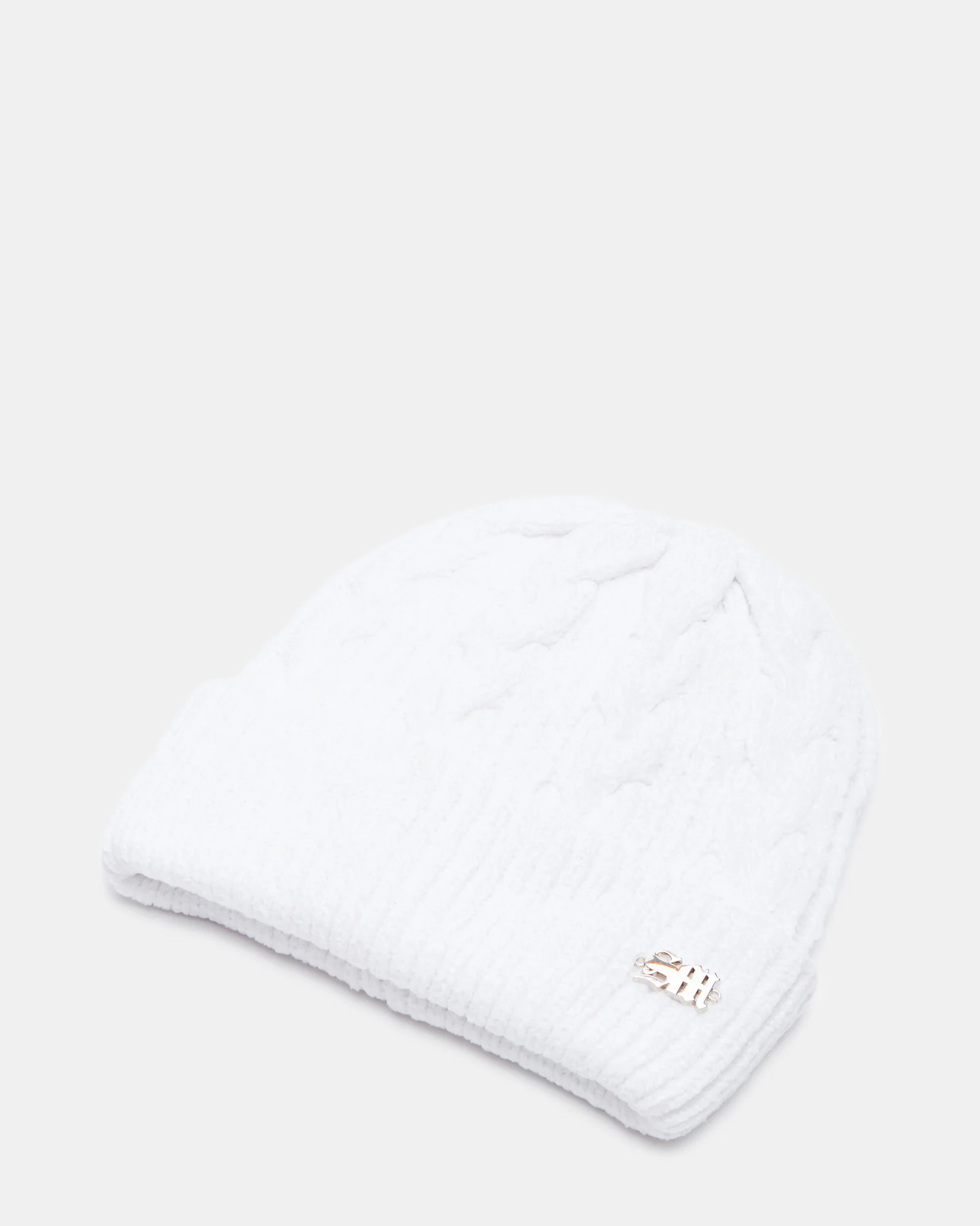 CHENILLE CABLE KNIT BEANIE IVORY