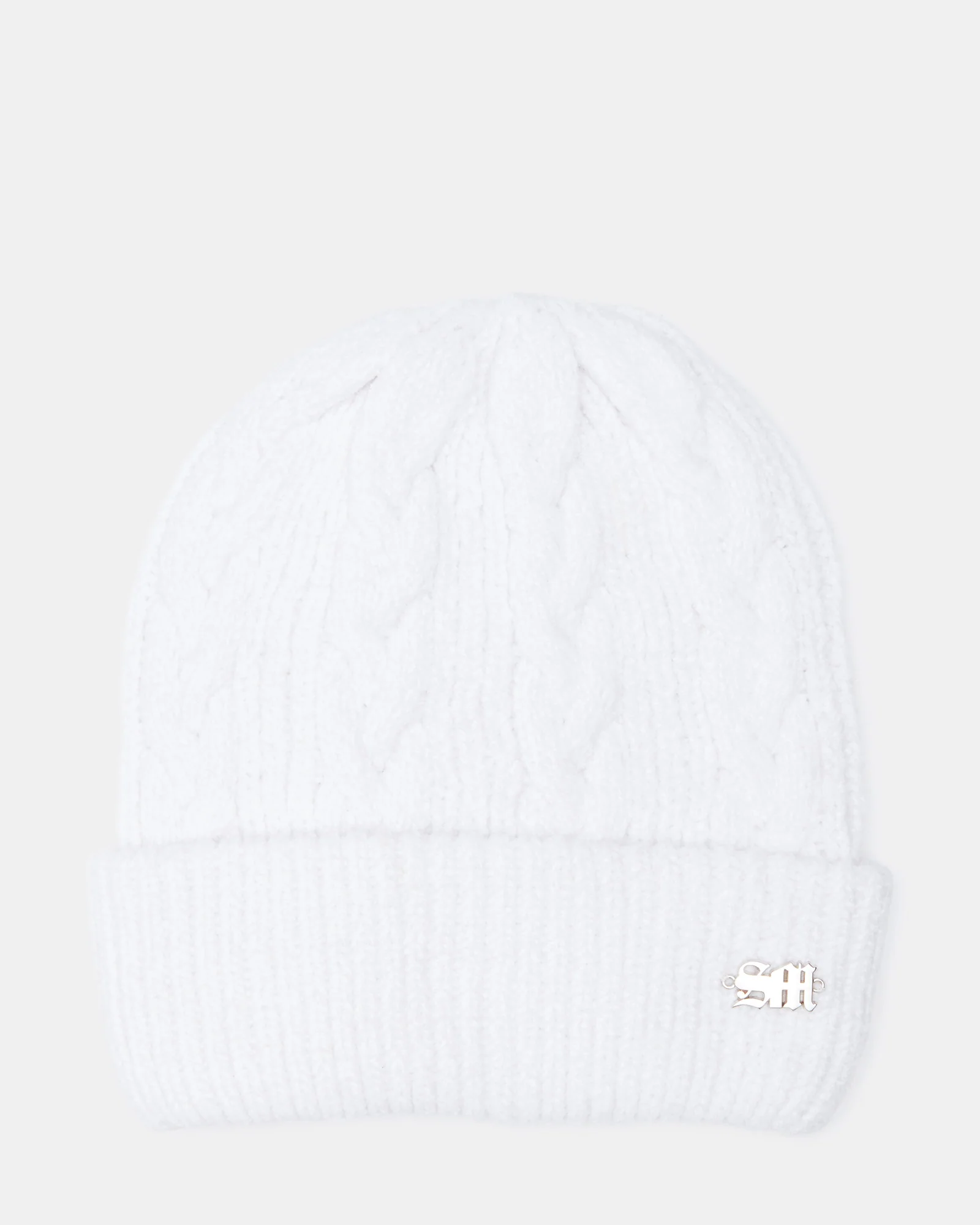CHENILLE CABLE KNIT BEANIE IVORY