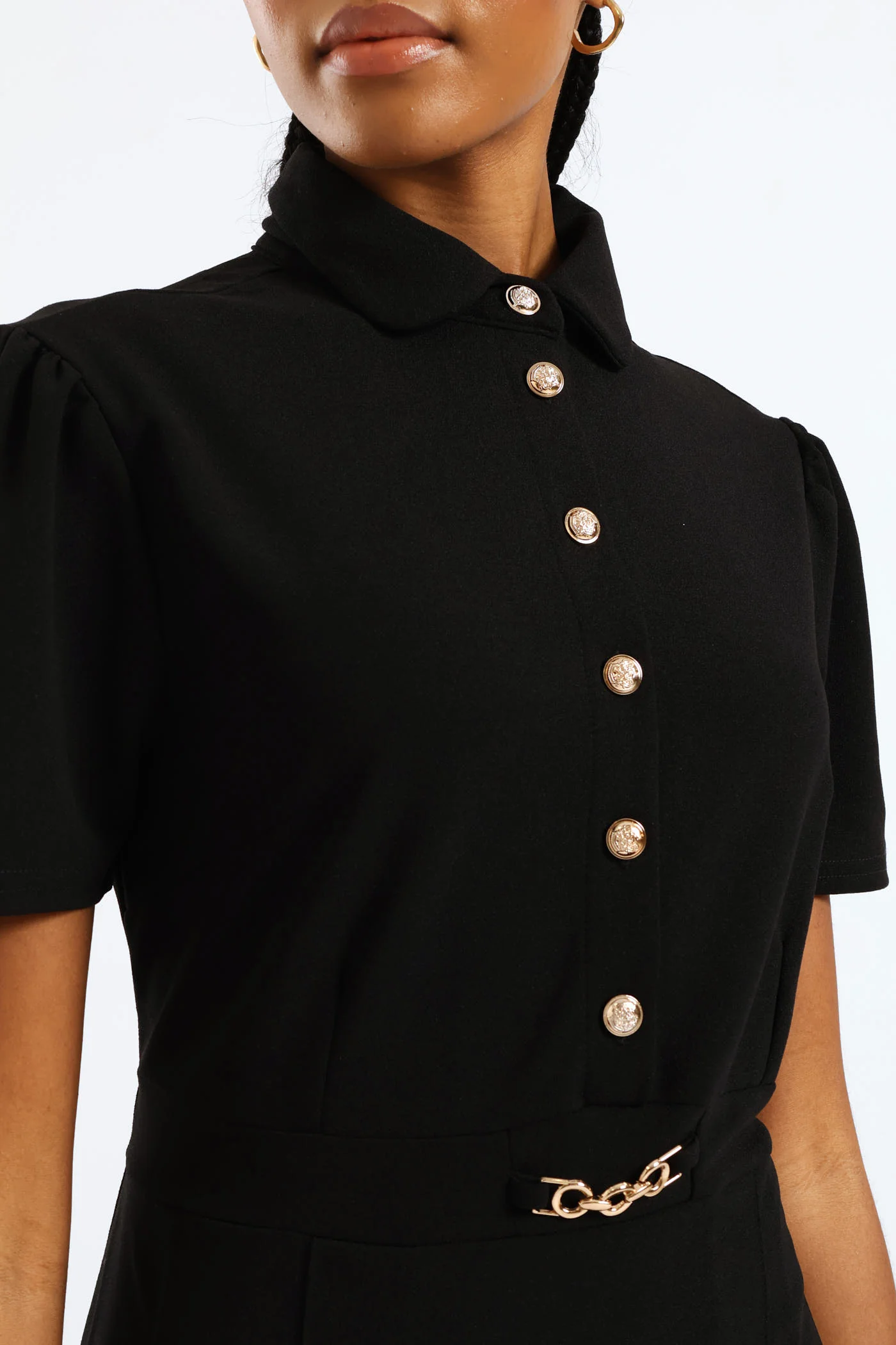 Box Pleated Preppy Dress - Black