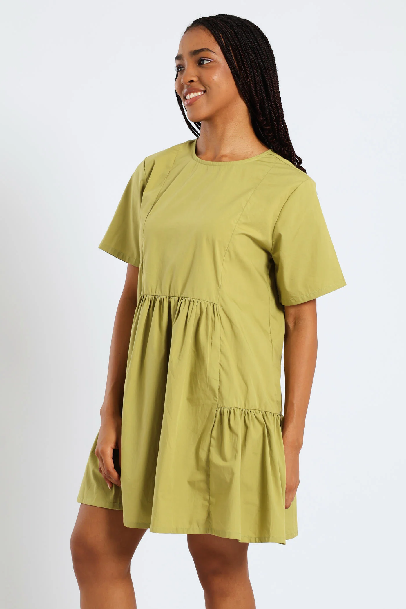 Short Sleeve Panelled Tie Back Mini Dress - Green