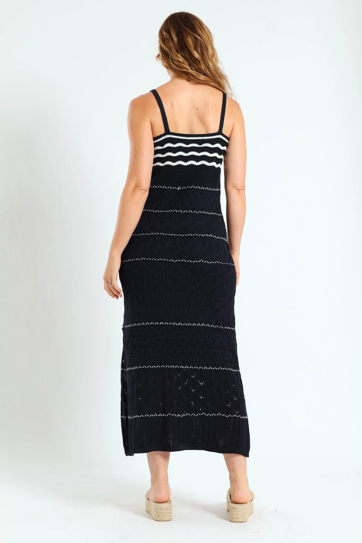 Knitwear Maxi Dress With Lining - Navy/White