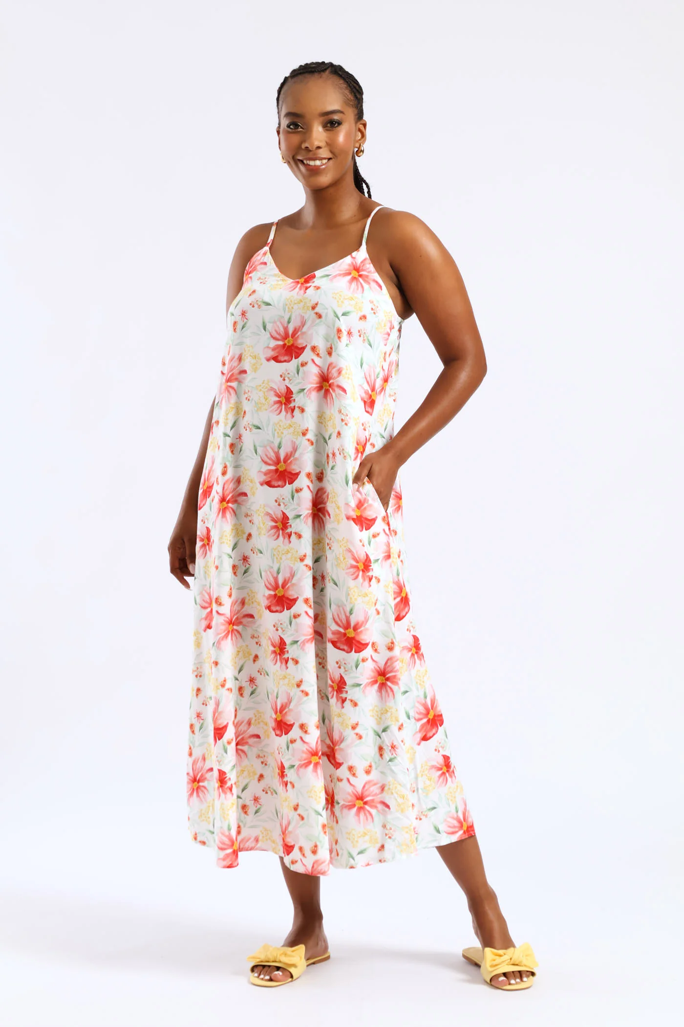 Strappy A-Line Slip Midi Dress - Multi