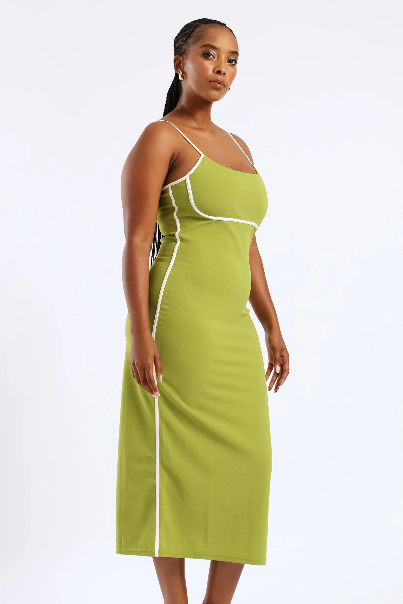 Panelled Contrast Bodycon Maxi Dress - Chartreuse