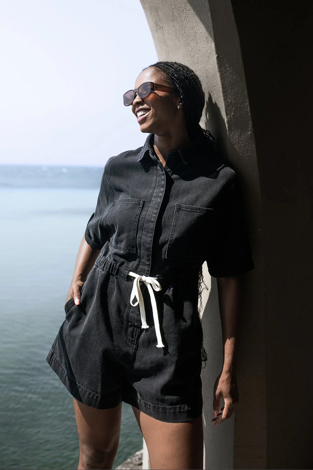 Denim Shortall Jumpsuit - Black