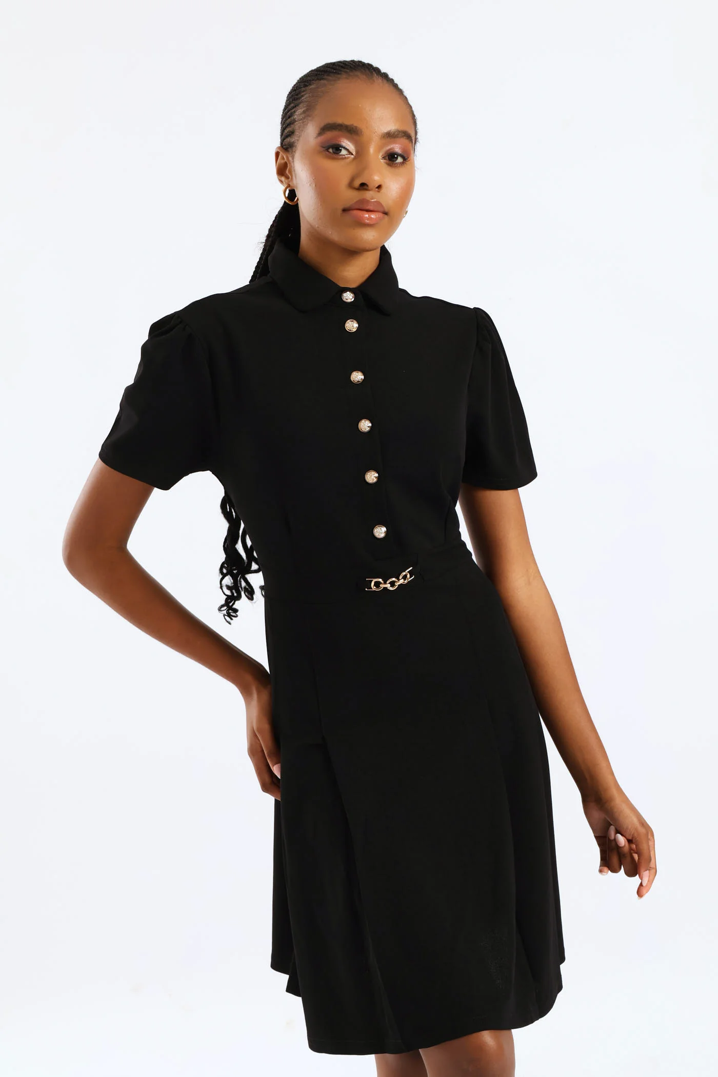 Box Pleated Preppy Dress - Black
