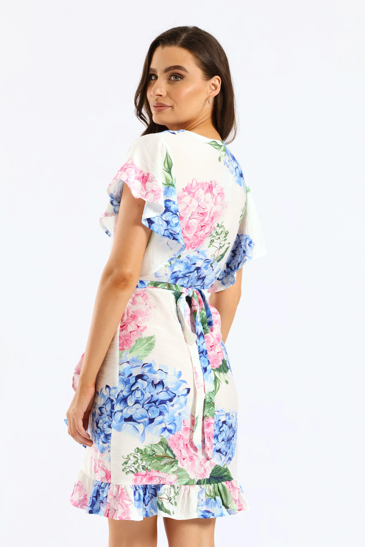 Frill Sleeve Wrap Frill Hem Mini Dress - White