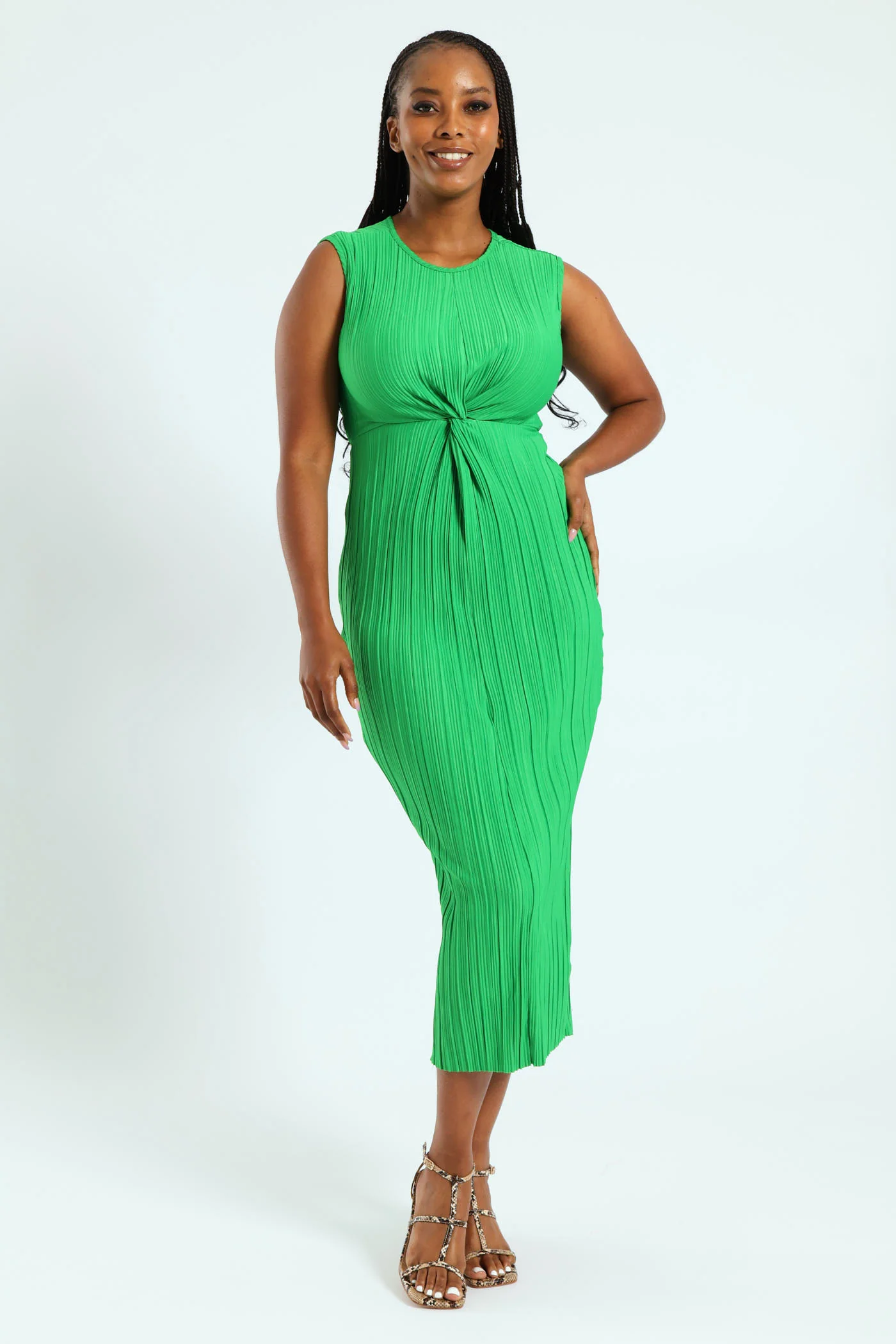 Sleeveless Knot Front Column Midaxi Dress - Emerald
