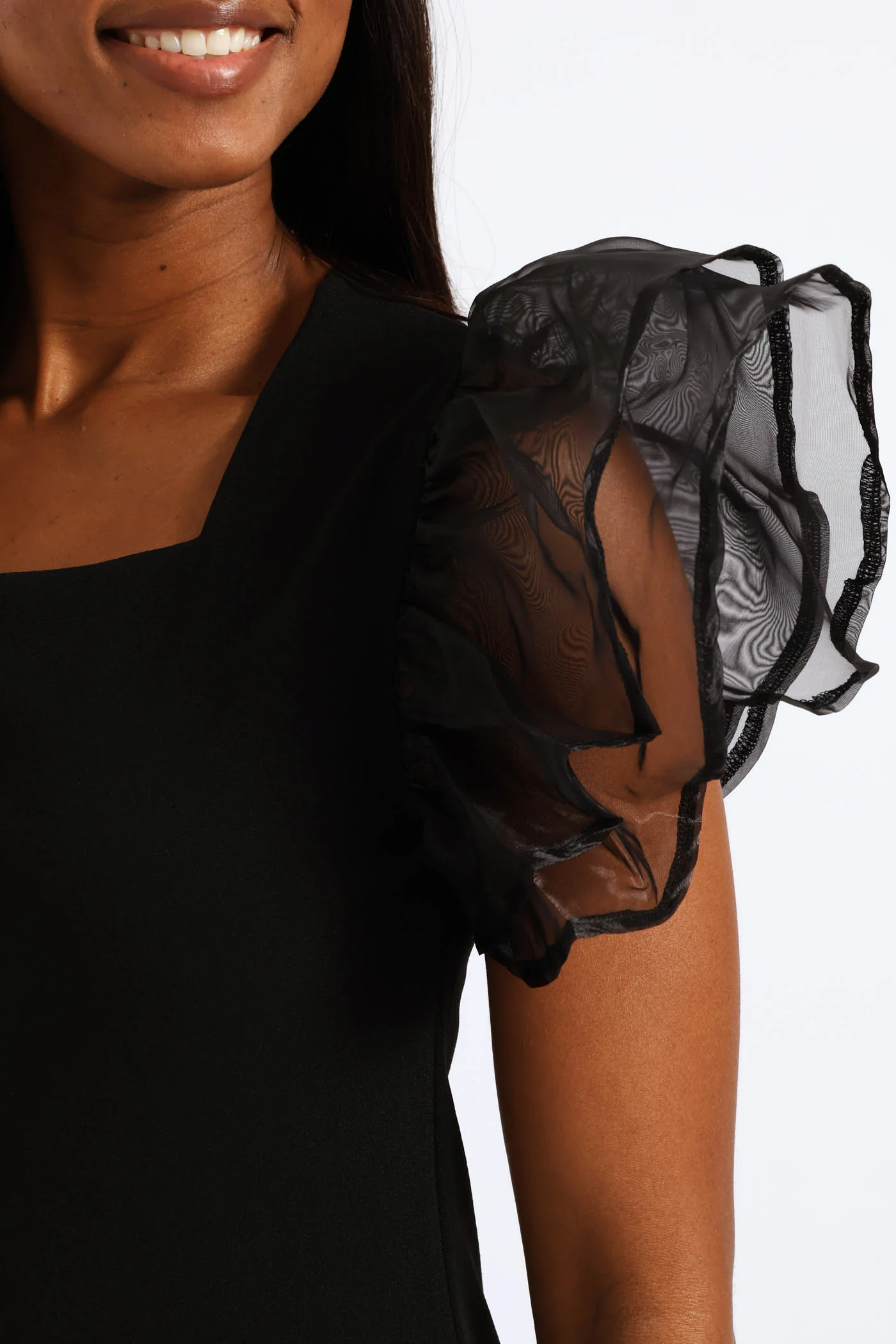 Ruffle Sleeve Combo Bodycon Dress - Black