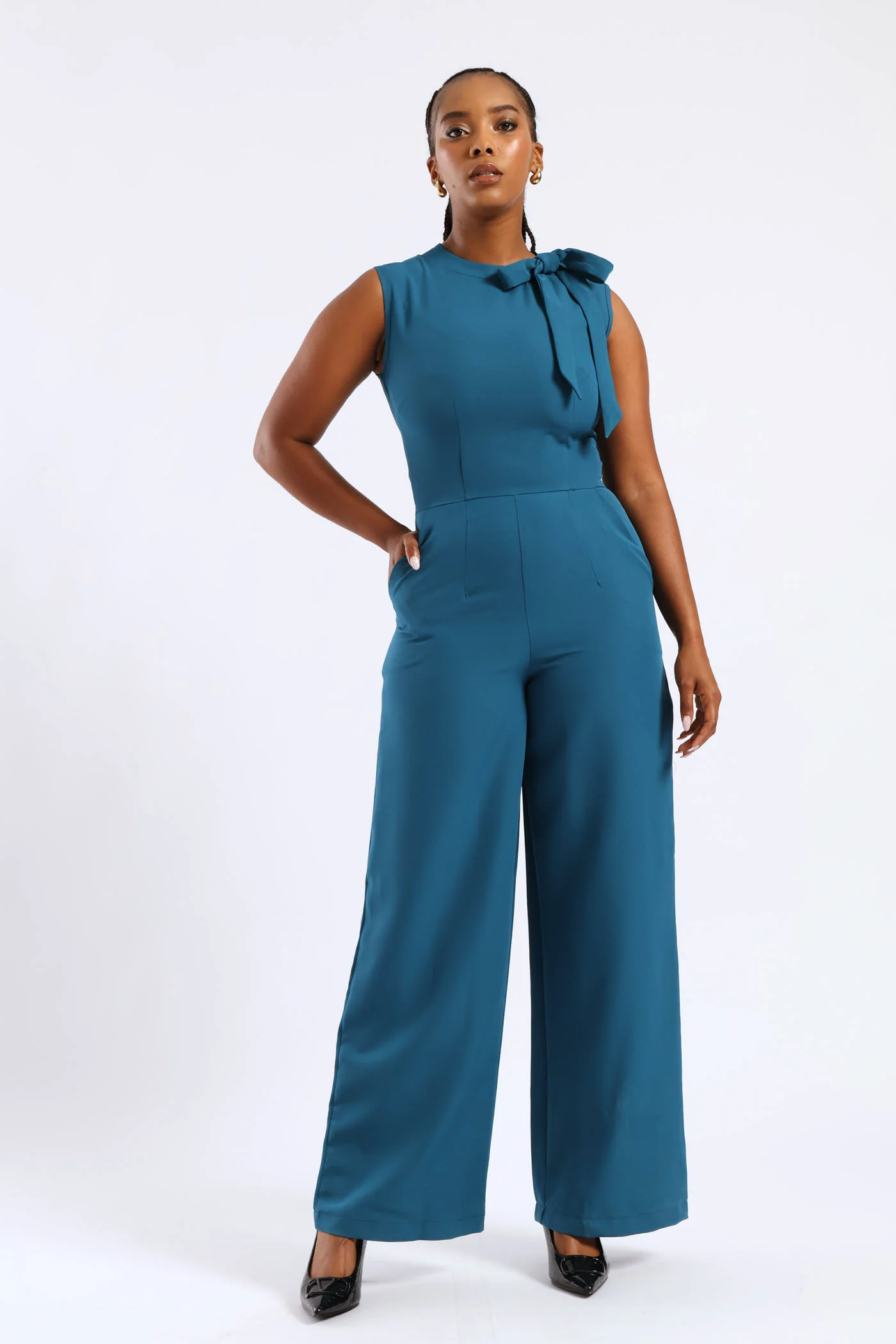 Tie Neck Jumpsuit - Teal