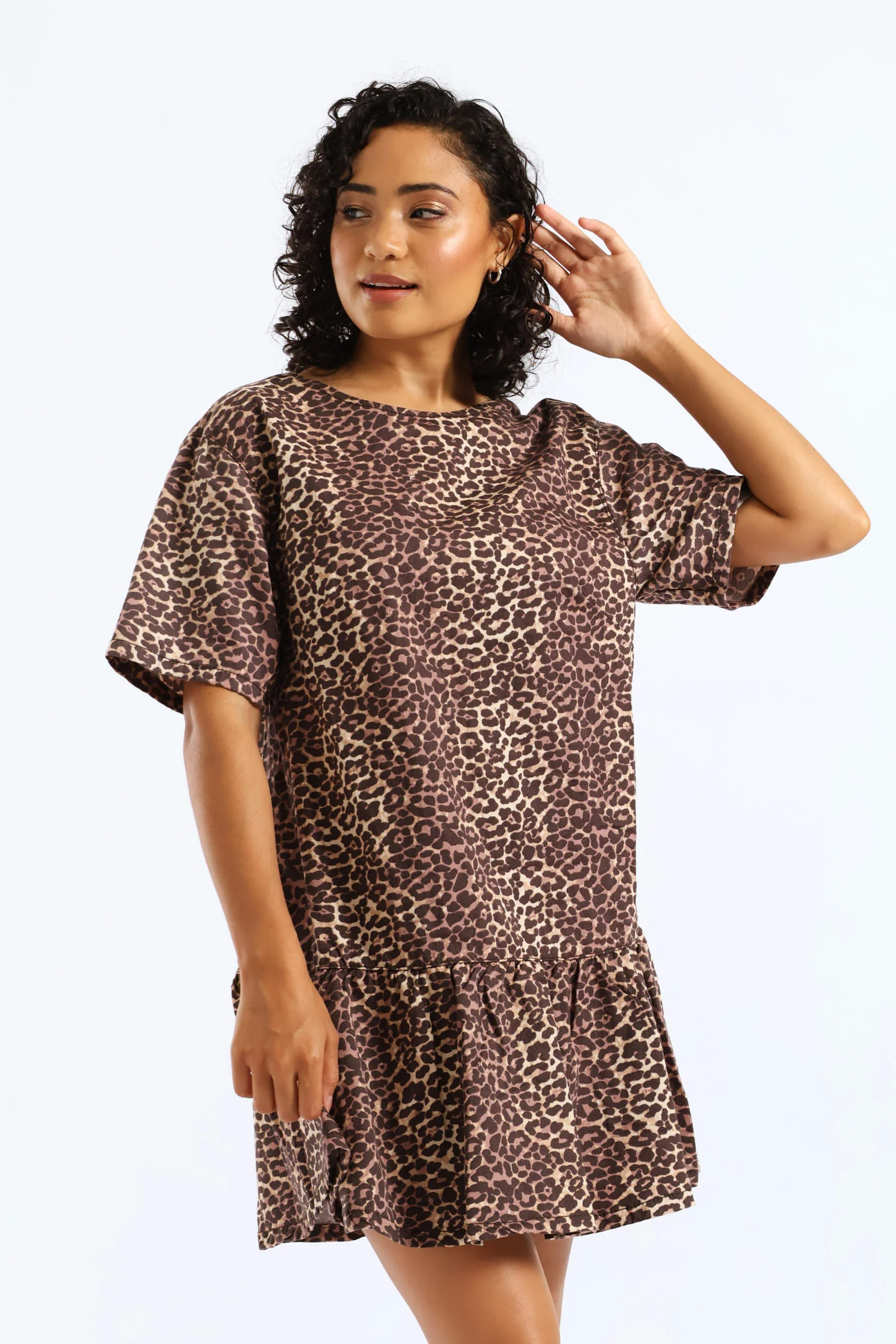 Leopard Denim Dress - Brown