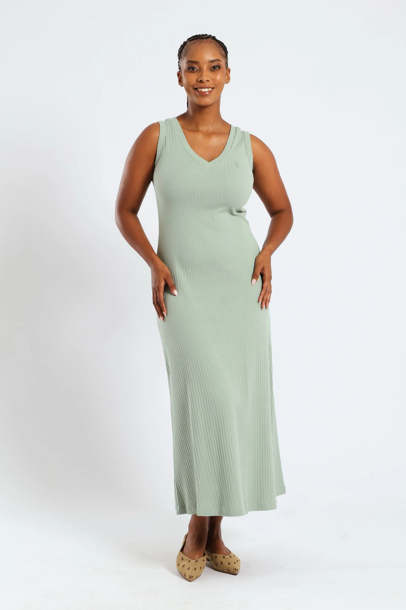 Madison Sleeveless Rib Dress - Sage