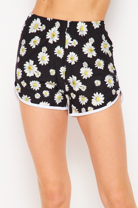 Daisy Floral Hem Stripped Brushed Shorts