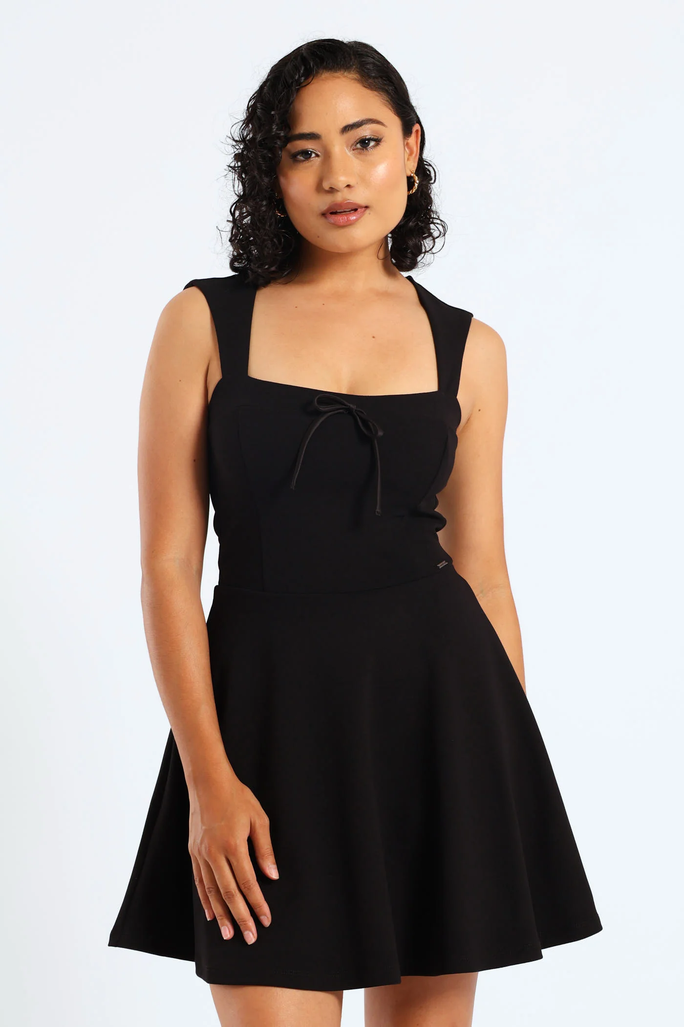 Sweetheart Neckline Mini Skater Dress - Black