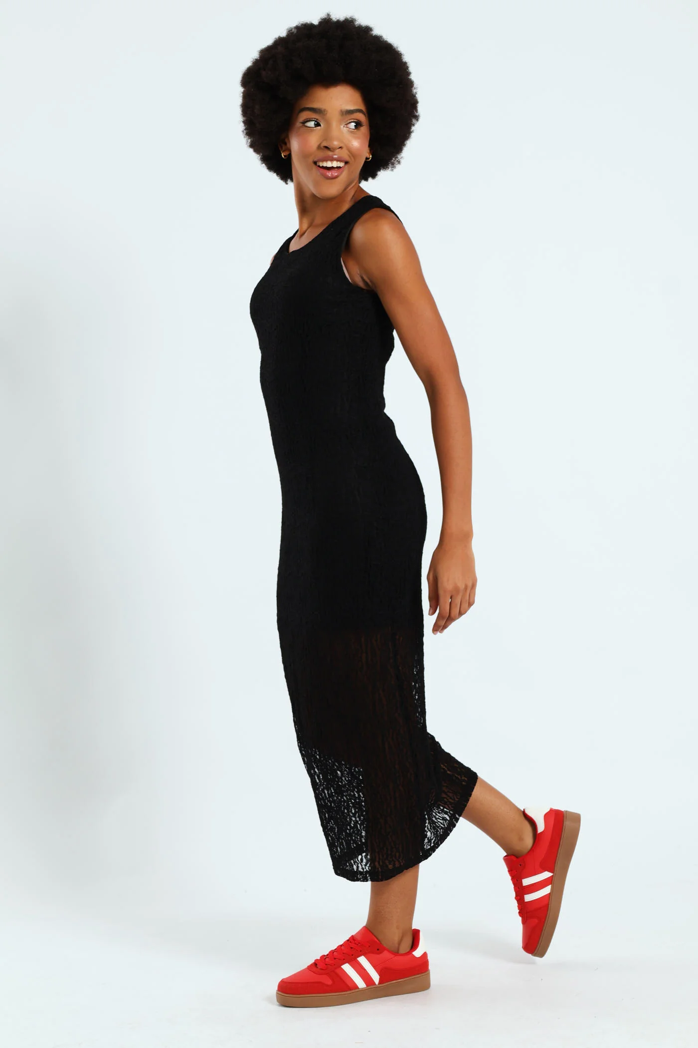 Lace Midi Column Dress - Black